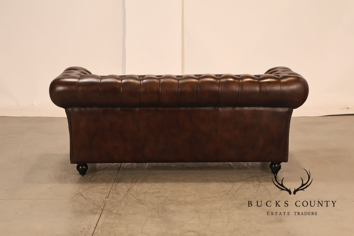 Chesterfield Style 6 Foot Brown Tufted Leather Sofa
