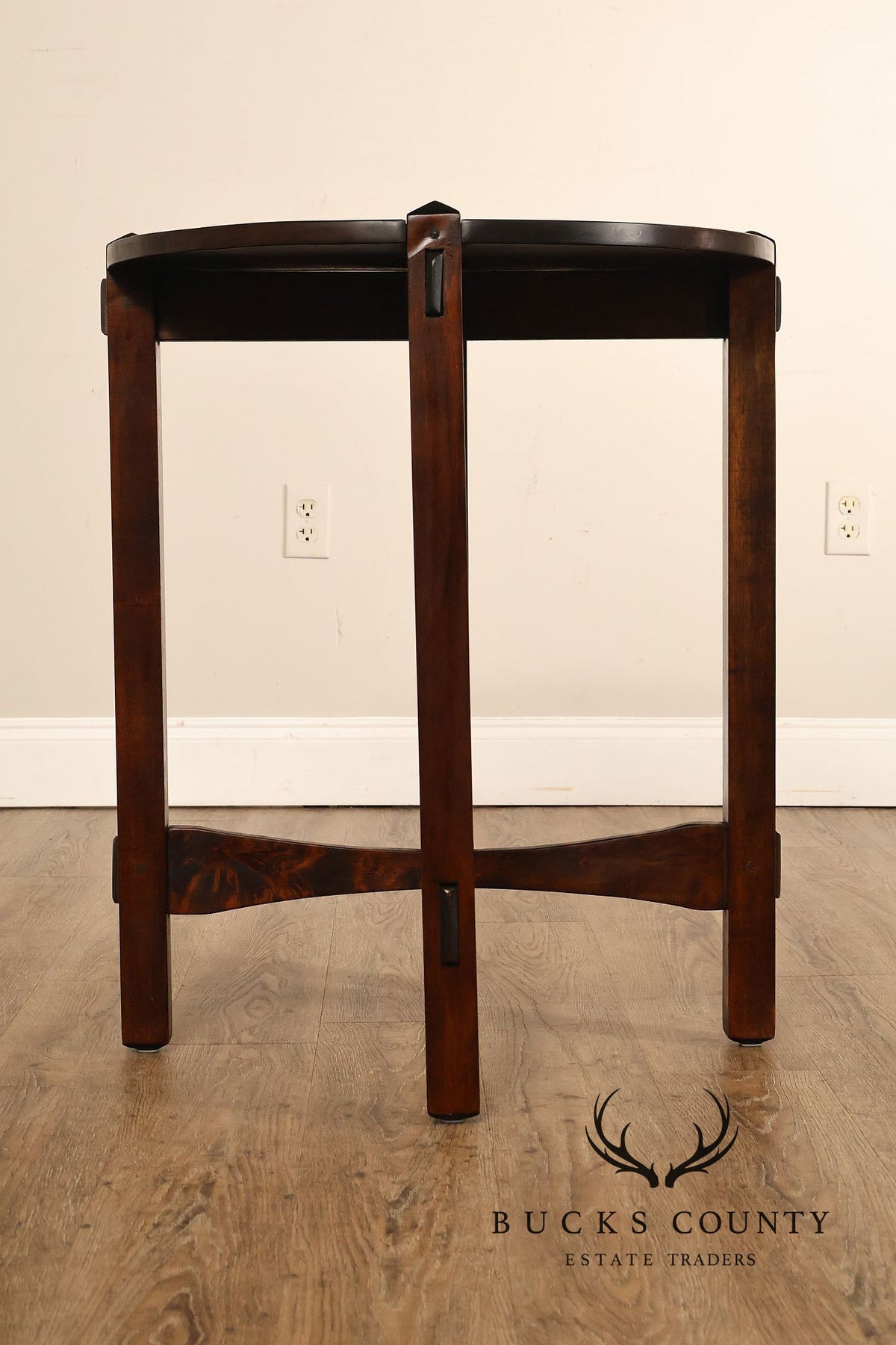 Studio Arts And Crafts Style Round Accent Table With Burl Wood Top