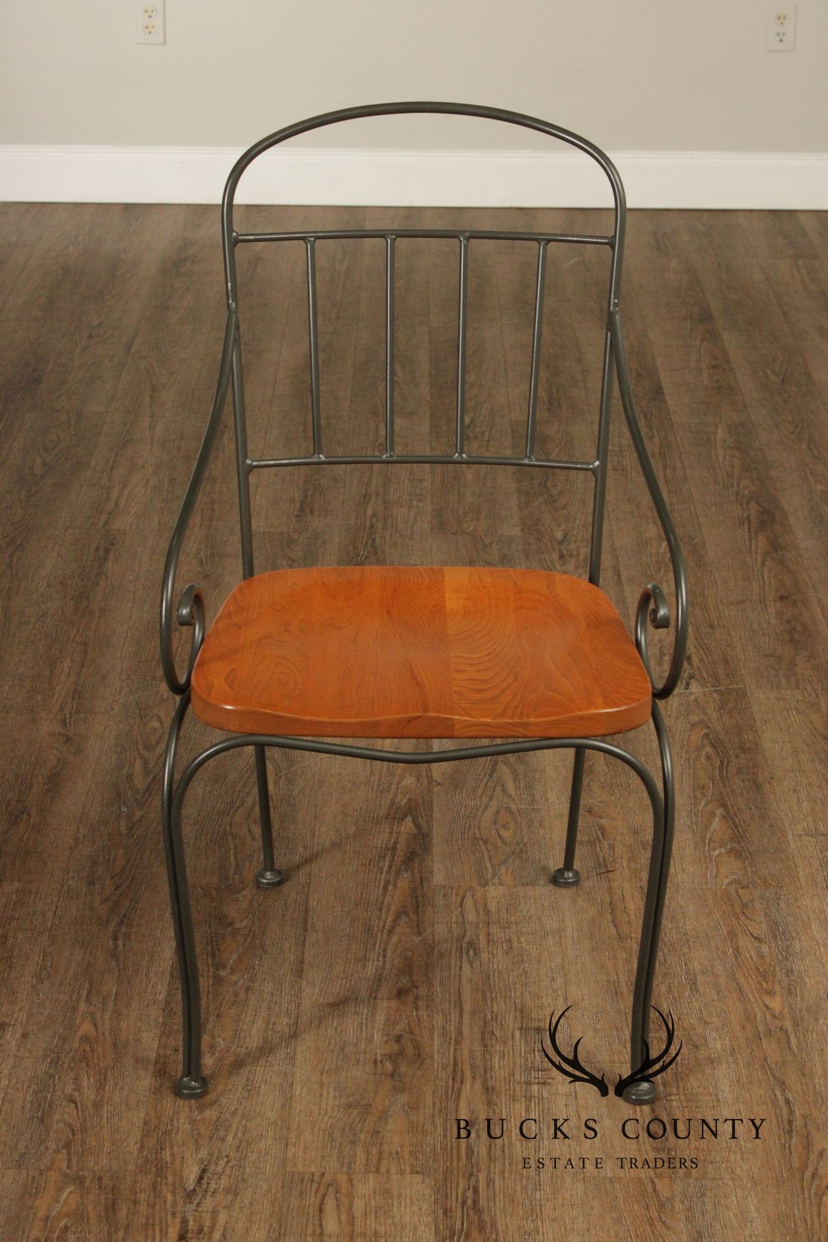 Kincaid French Country Style Set of Four Wrought Iron and Oak Dining Chairs
