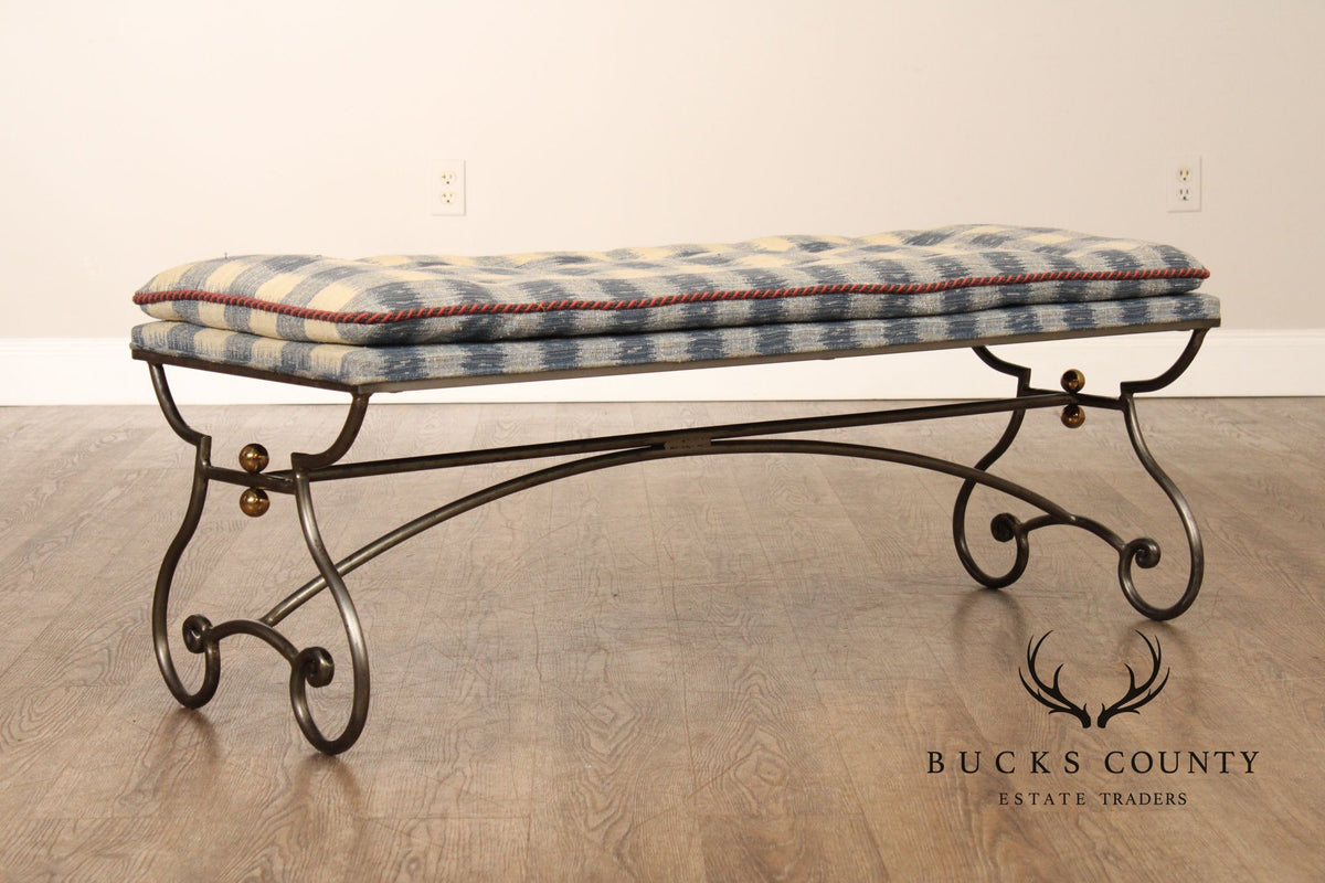 French Country Style Quality Forged Iron and Brass Window Bench