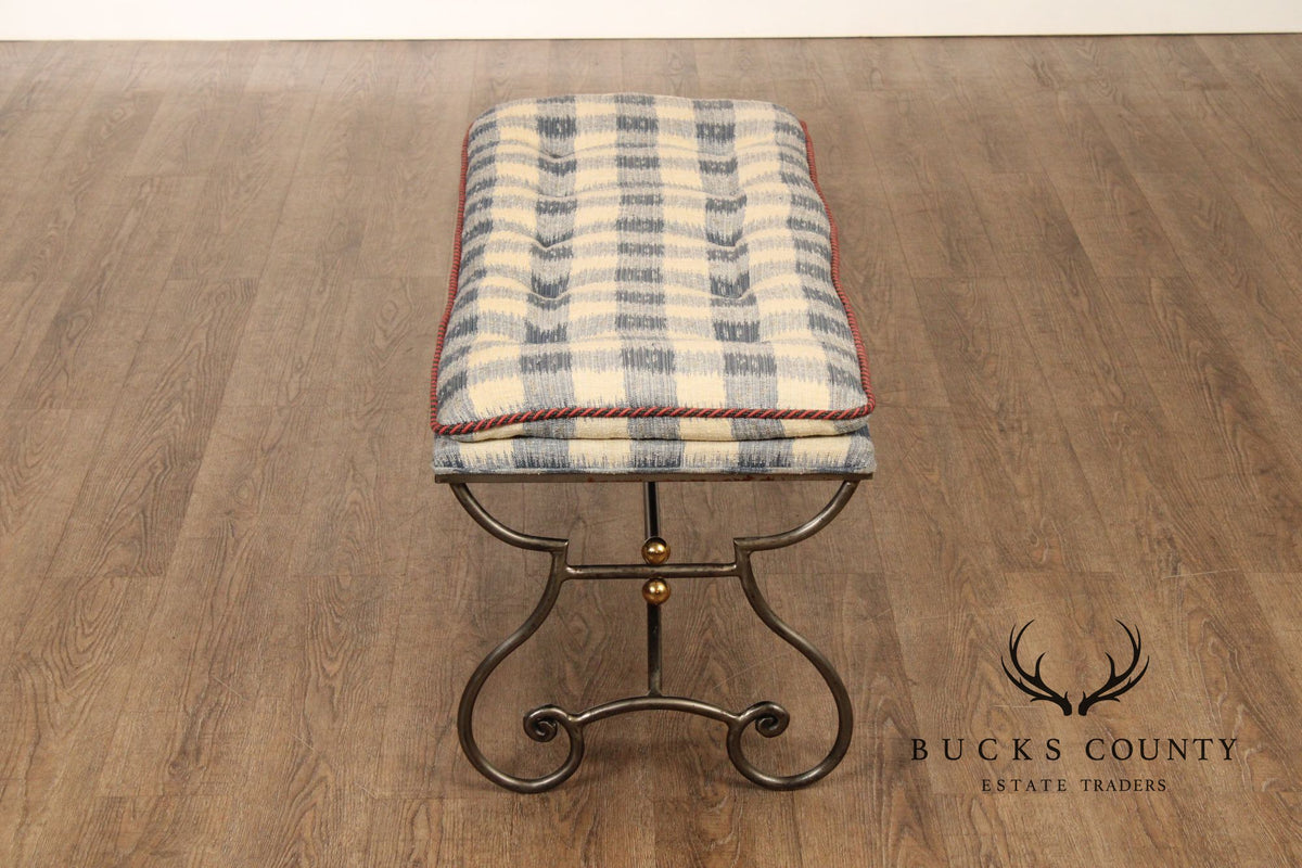 French Country Style Quality Forged Iron and Brass Window Bench
