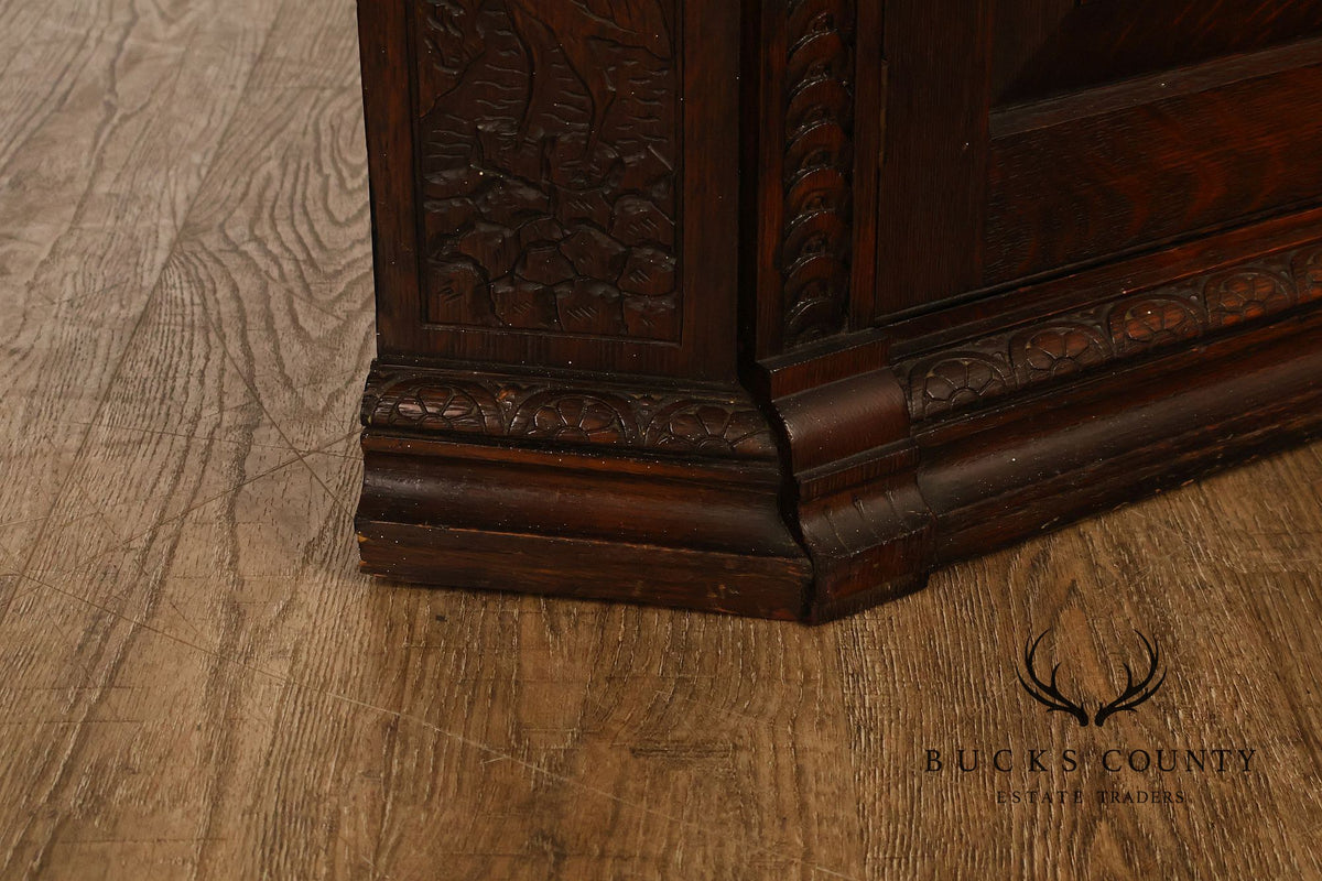 Antique RJ Horner Style Victorian Carved Oak Corner Cabinet