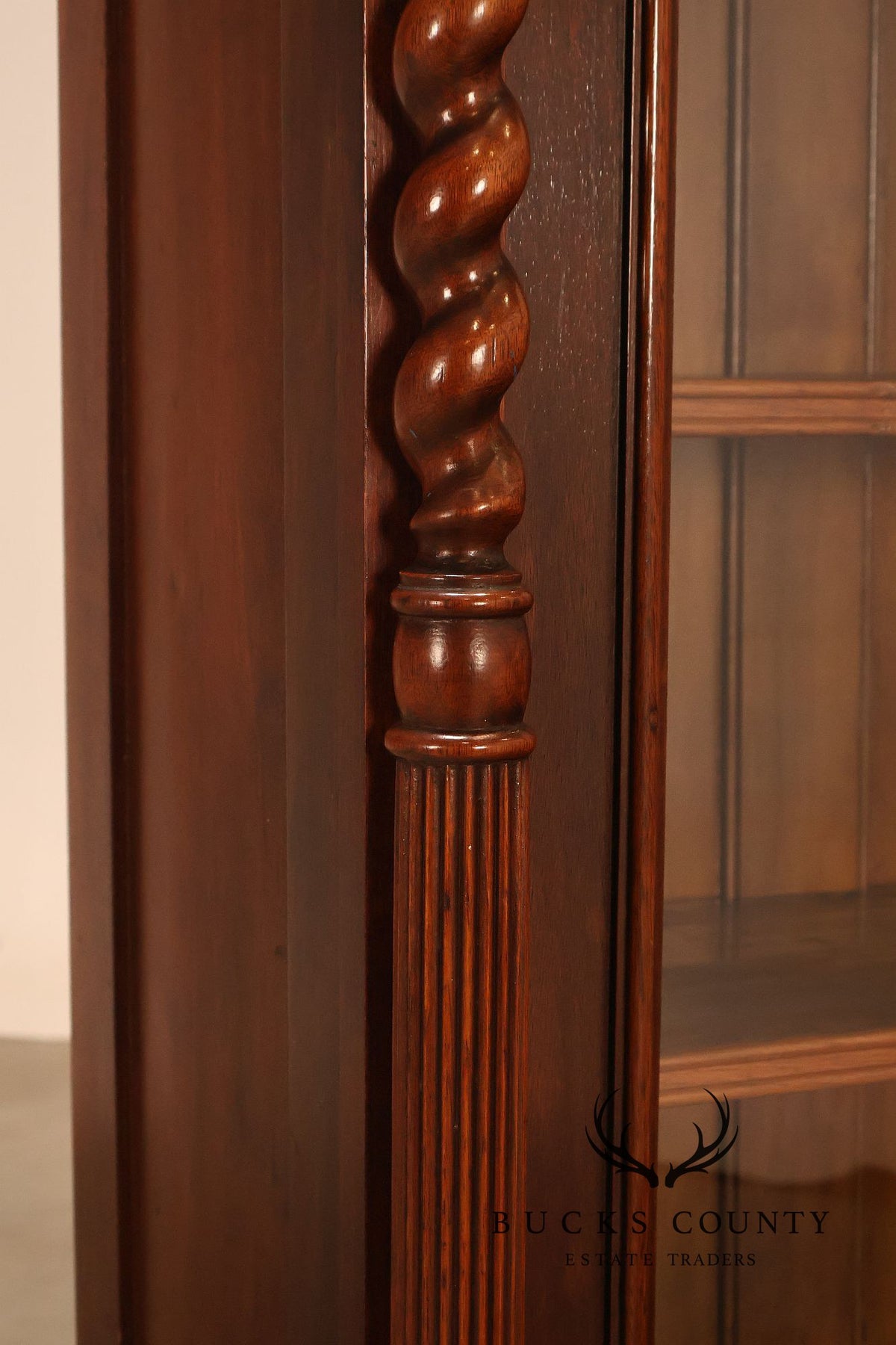 Antique Victorian Carved Walnut and Glass Bookcase