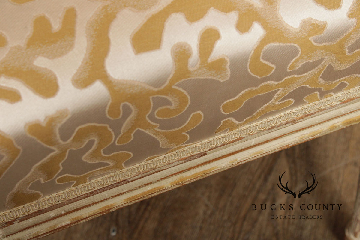 French Louis XVI Style Vintage Pair Painted Stools With Upholstered Seats
