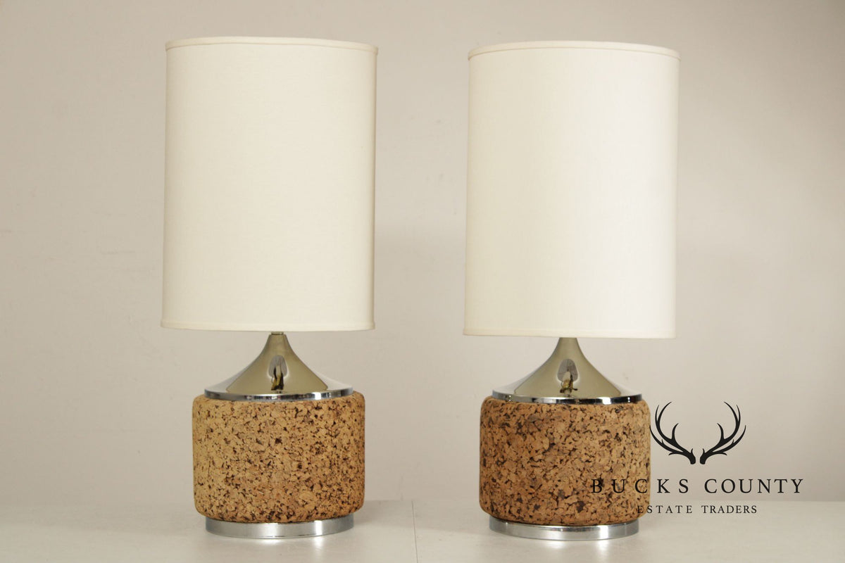 Mid Century Modern Pair of Cork Table Lamps