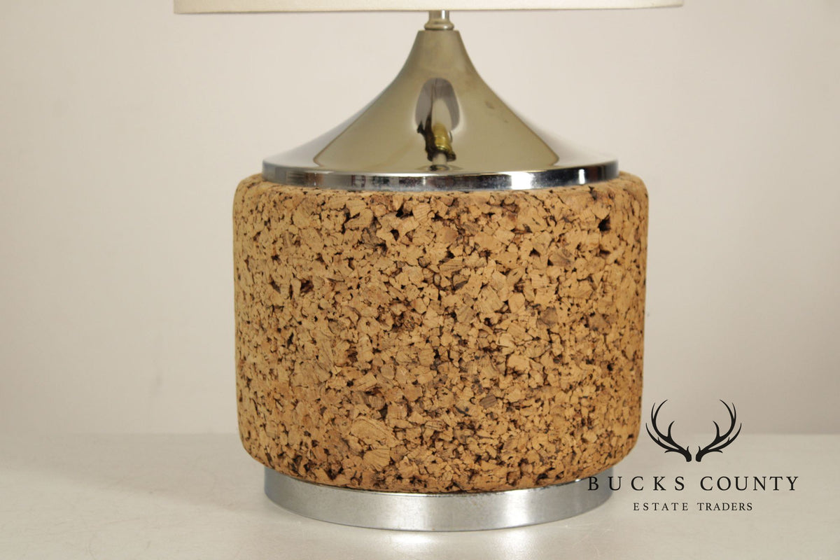 Mid Century Modern Pair of Cork Table Lamps