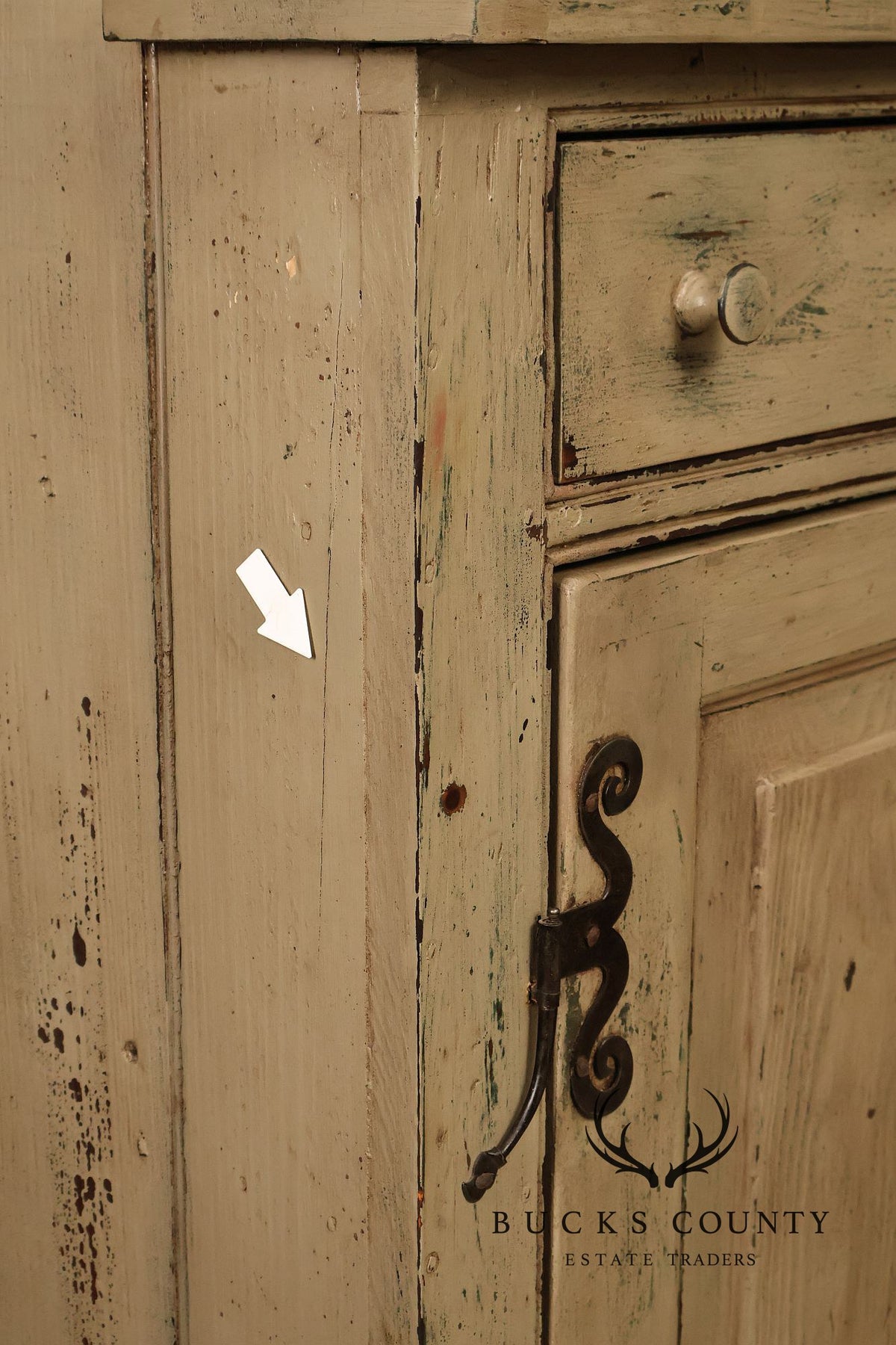 Vintage Distressed Painted Pine Step-Back Cupboard Cabinet