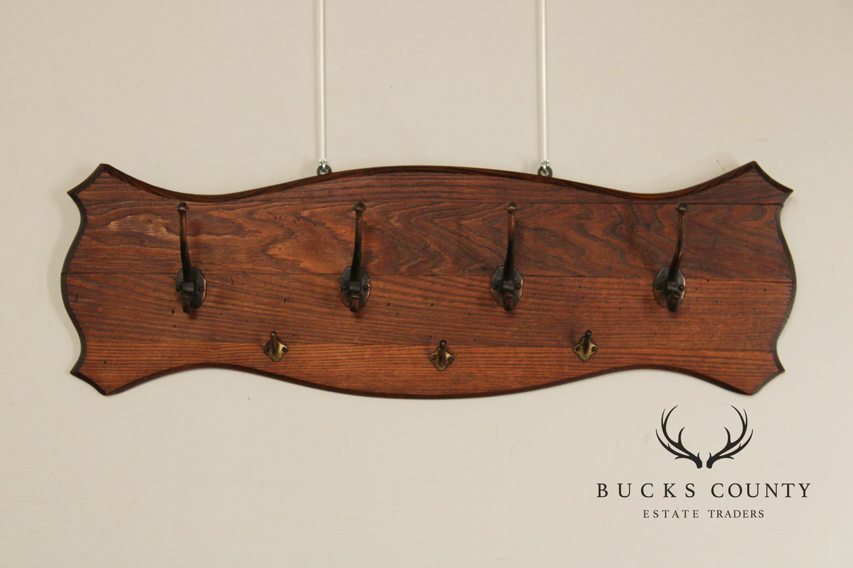 Antique Oak Wall-Mounted Coat Rack