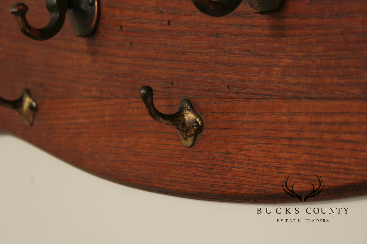Antique Oak Wall-Mounted Coat Rack