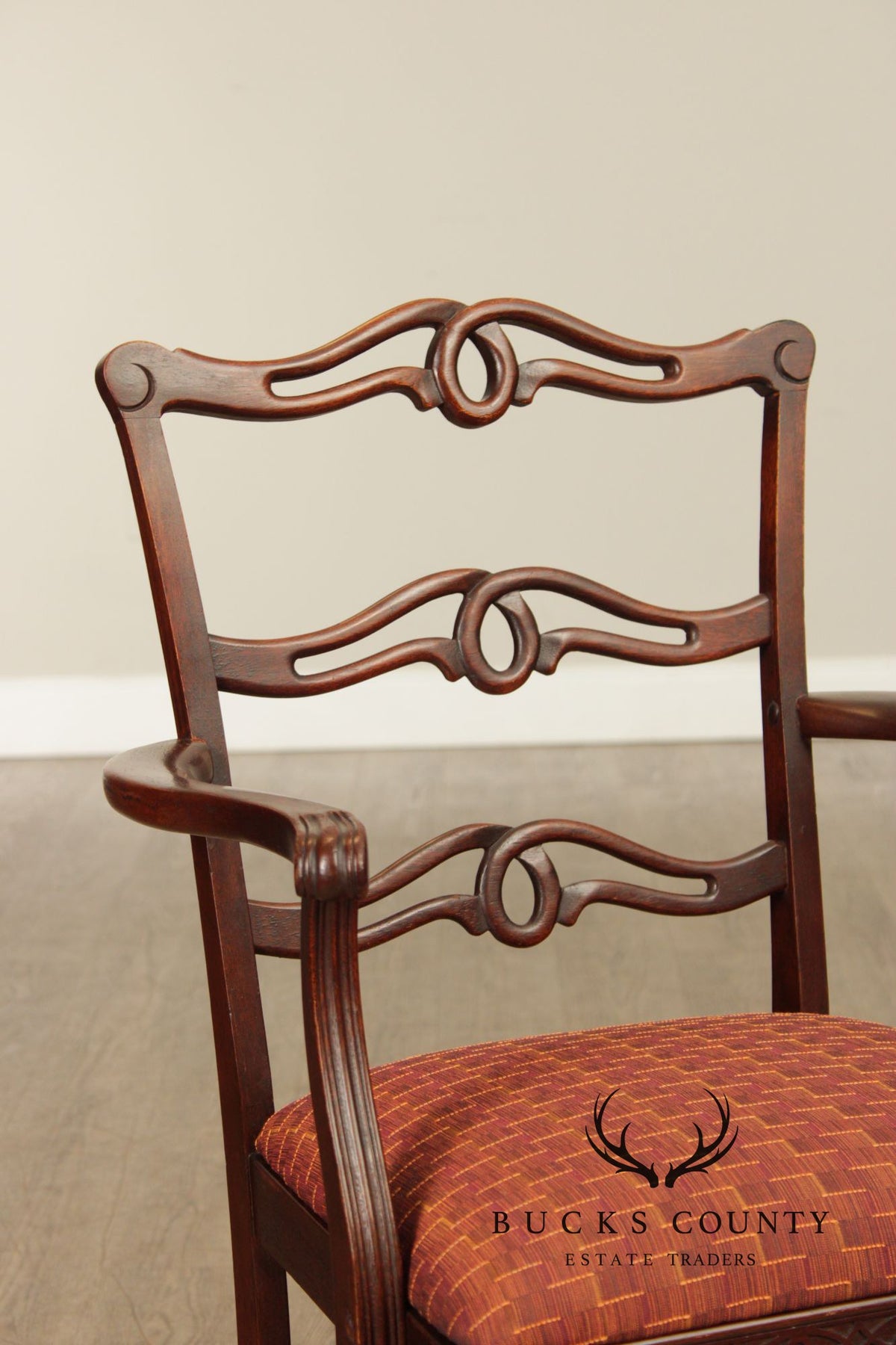 1940's Georgian Style Mahogany Ribbon Back Armchair