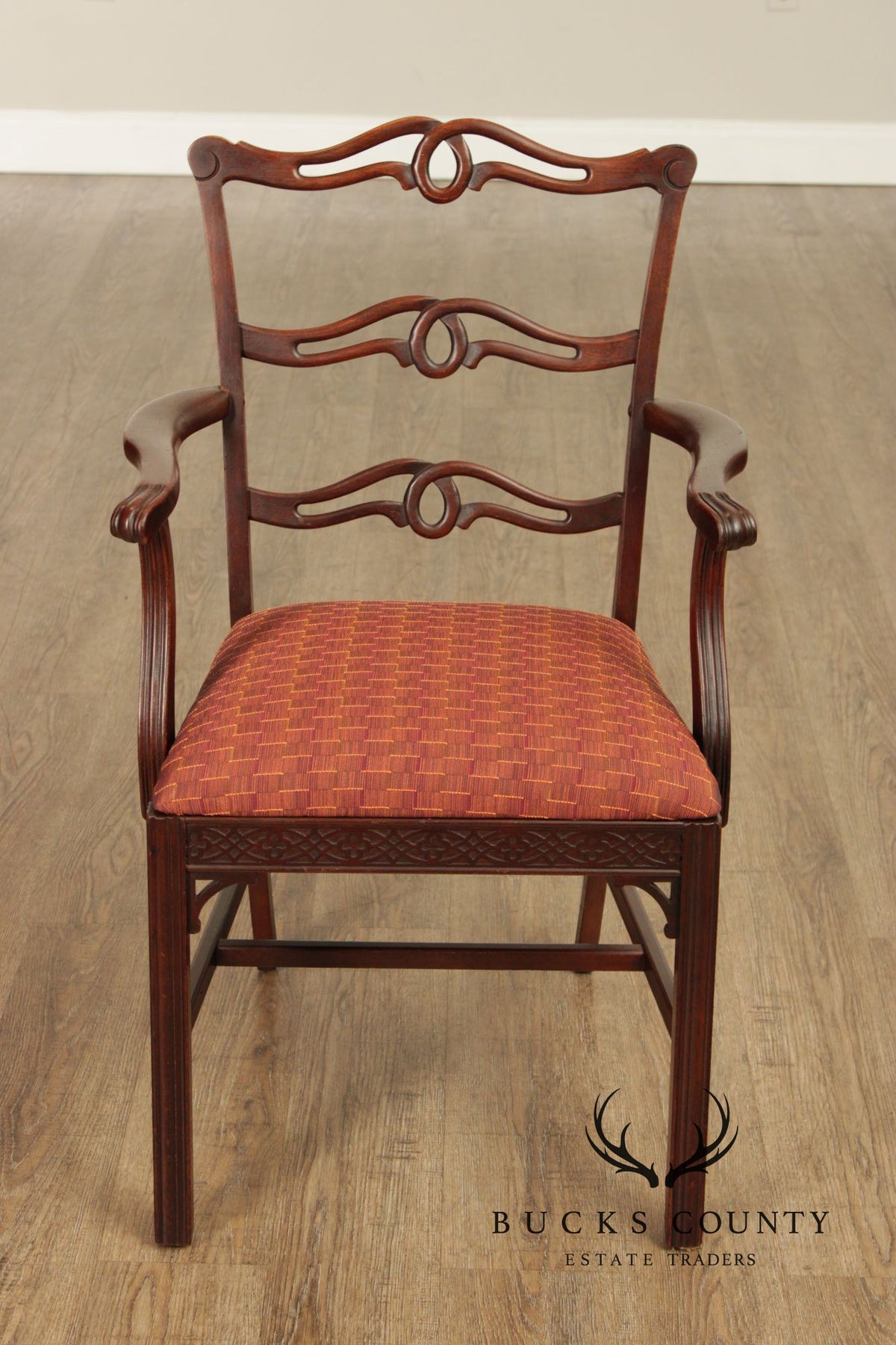 1940's Georgian Style Mahogany Ribbon Back Armchair