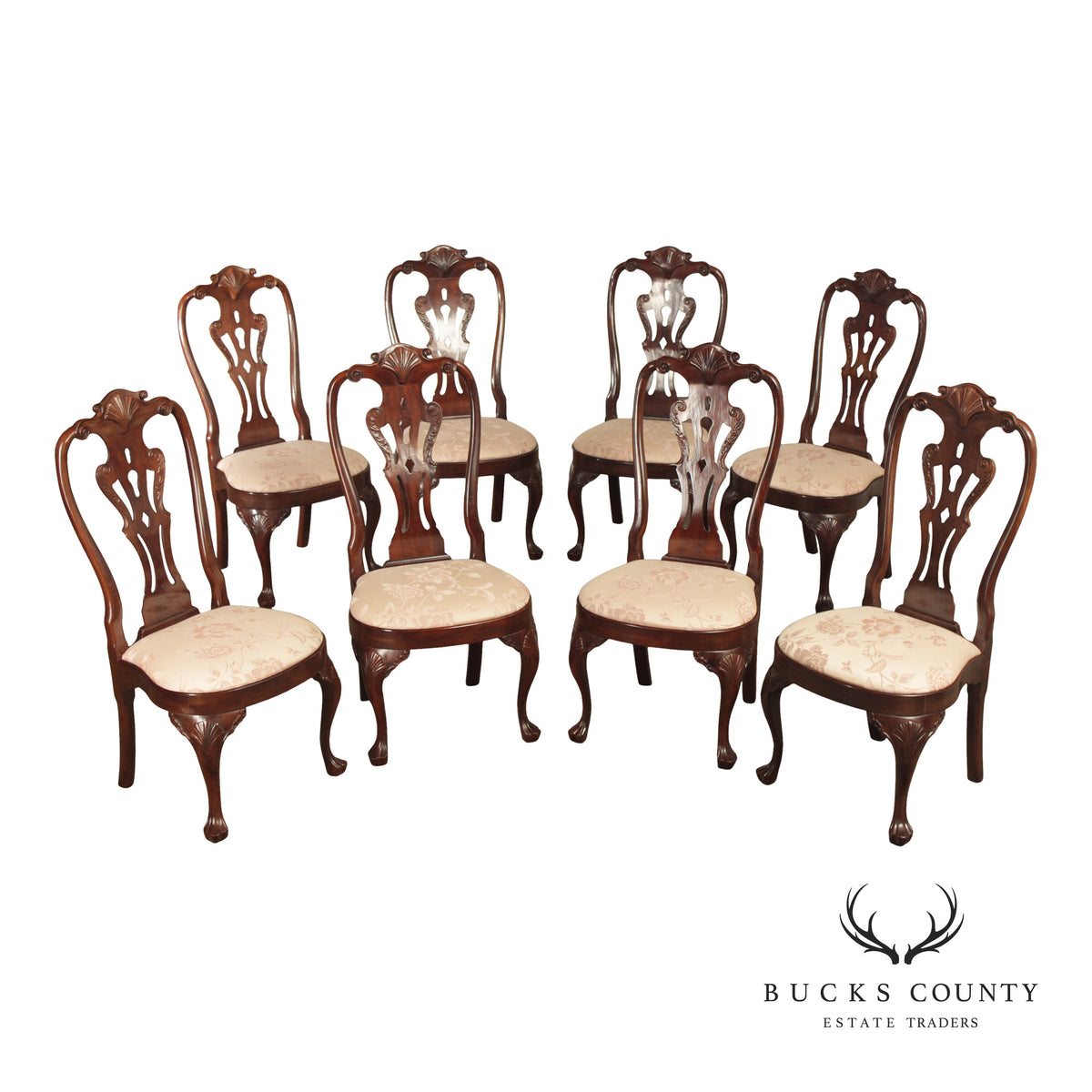 Henredon Rittenhouse Square Collection Queen Anne Style Set of Eight Mahogany Dining Chairs