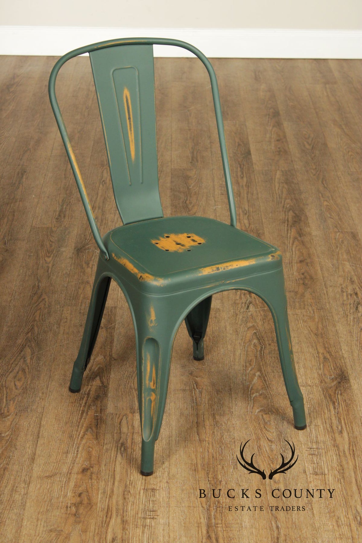 Set Of 8 Industrial Style Distressed Metal Bistro Chairs