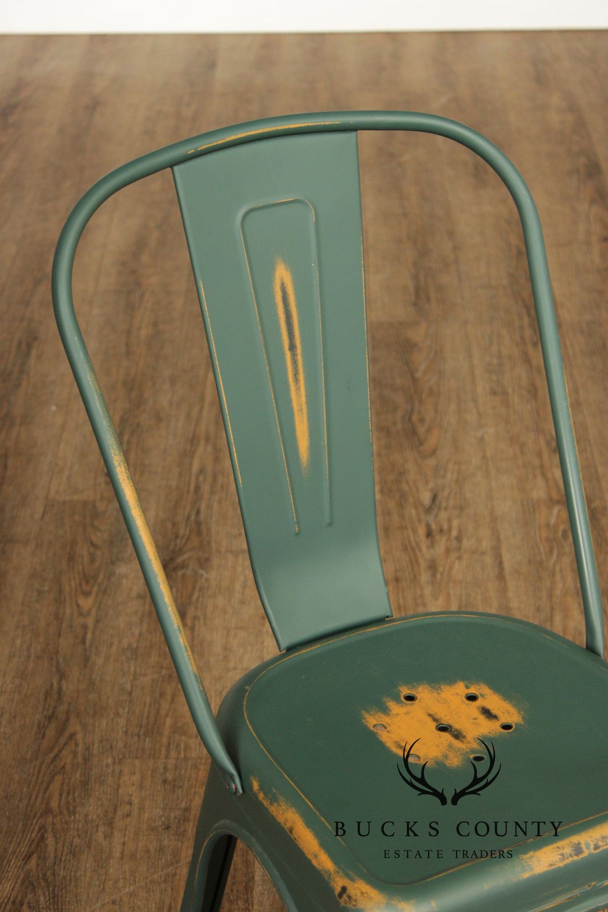 Set Of 8 Industrial Style Distressed Metal Bistro Chairs