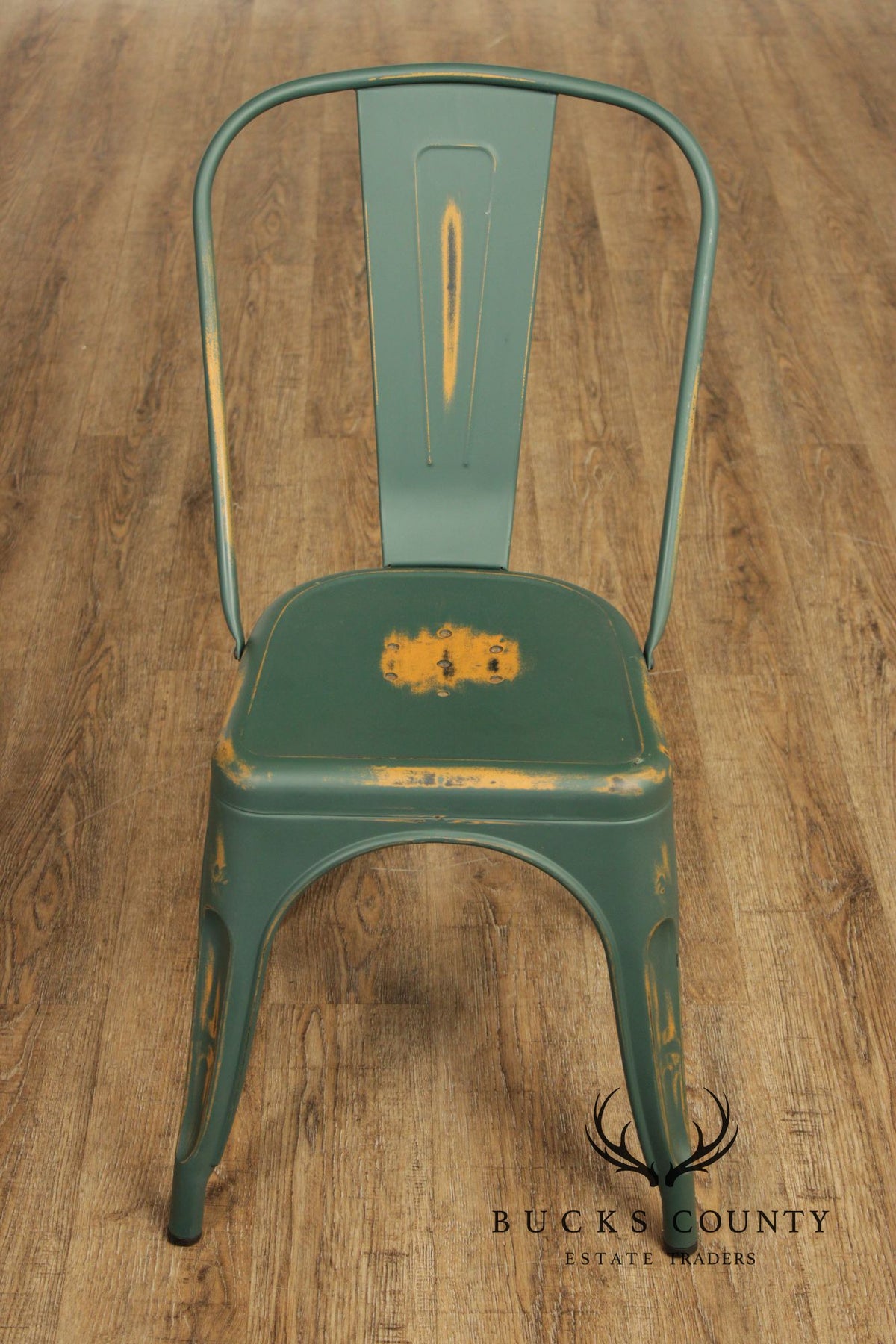 Set Of 8 Industrial Style Distressed Metal Bistro Chairs