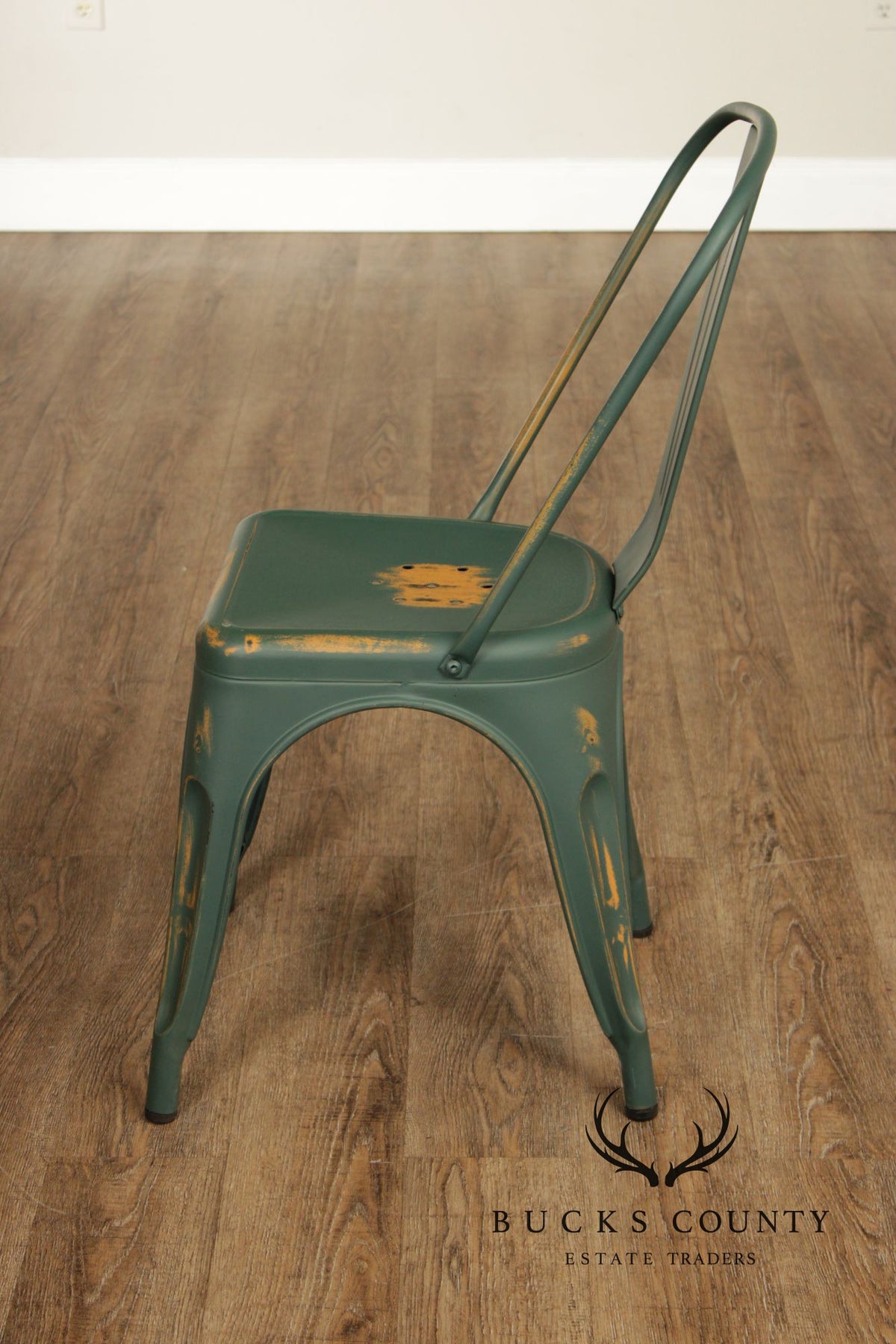 Set Of 8 Industrial Style Distressed Metal Bistro Chairs