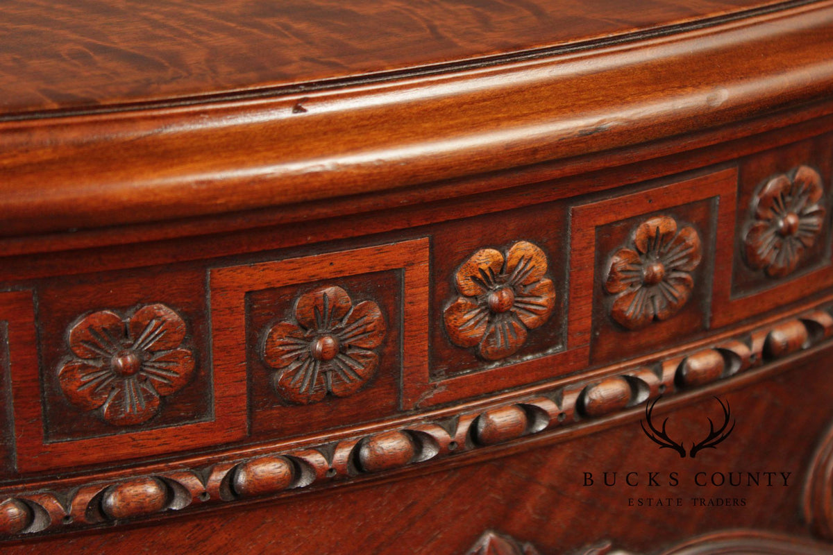 1930's Georgian Style Carved Mahogany Pair Of Four Drawers Chests