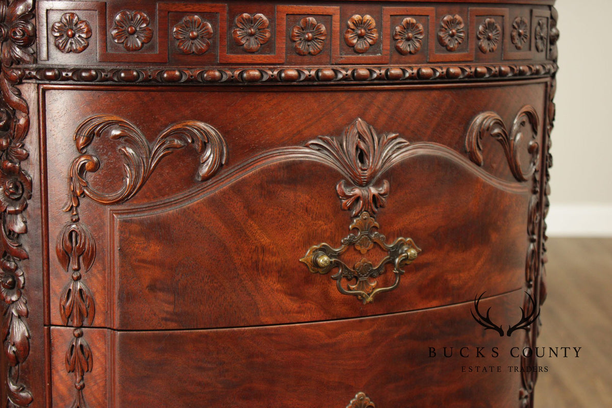1930's Georgian Style Carved Mahogany Pair Of Four Drawers Chests