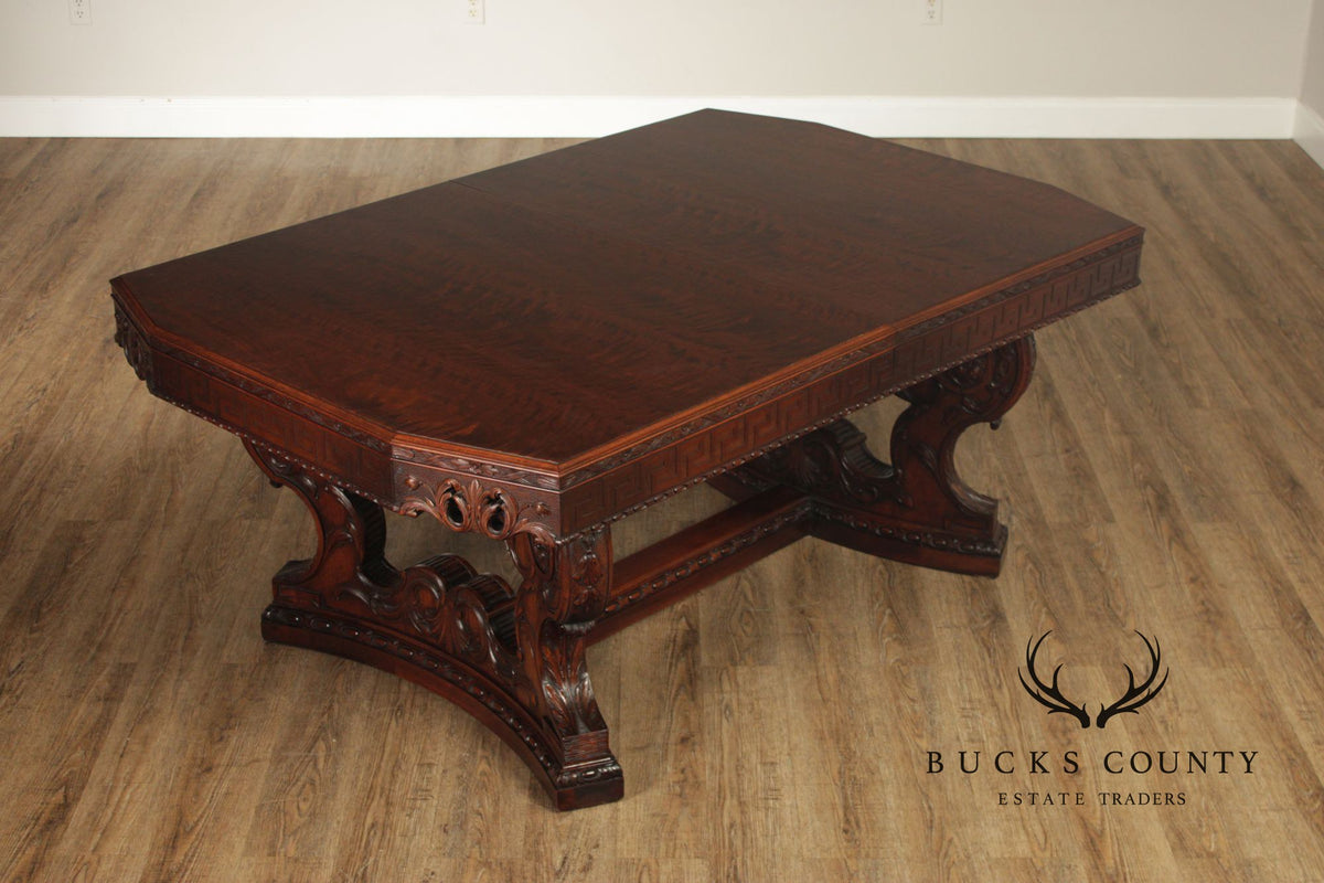 Exceptional Renaissance Revival Style Carved Mahogany Expandable Dining Table