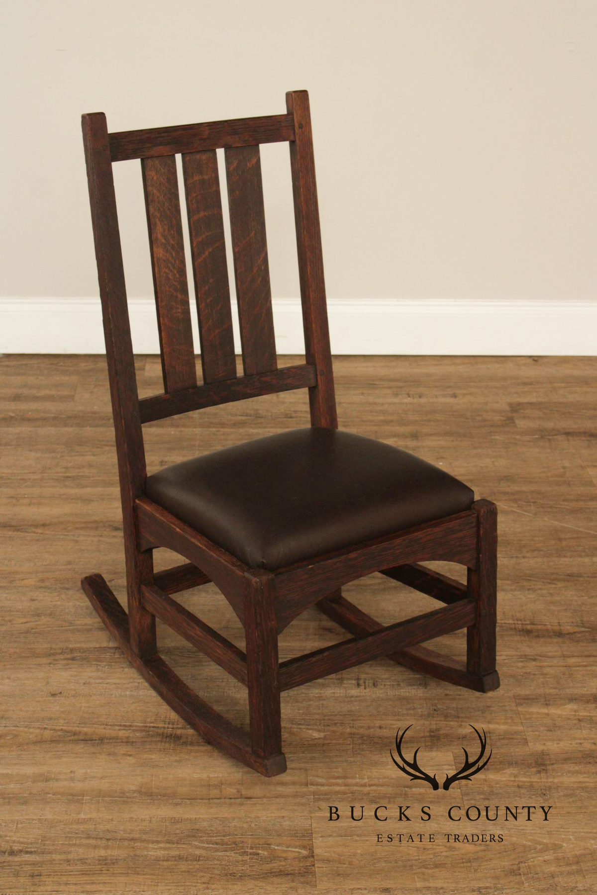 Antique Gustav Stickley Harvey Ellis Style Oak Sewing Rocker