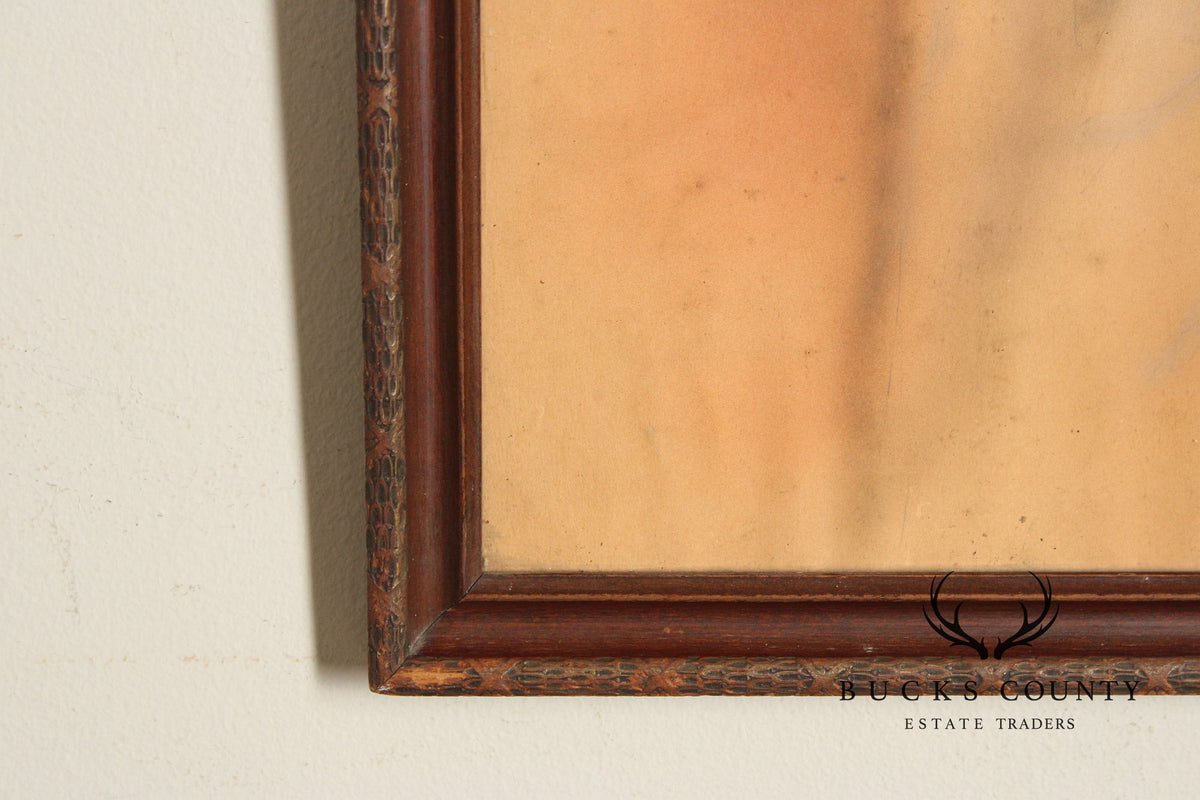 Antique Pastel Portrait Of George Washington In Carved Wood Frame