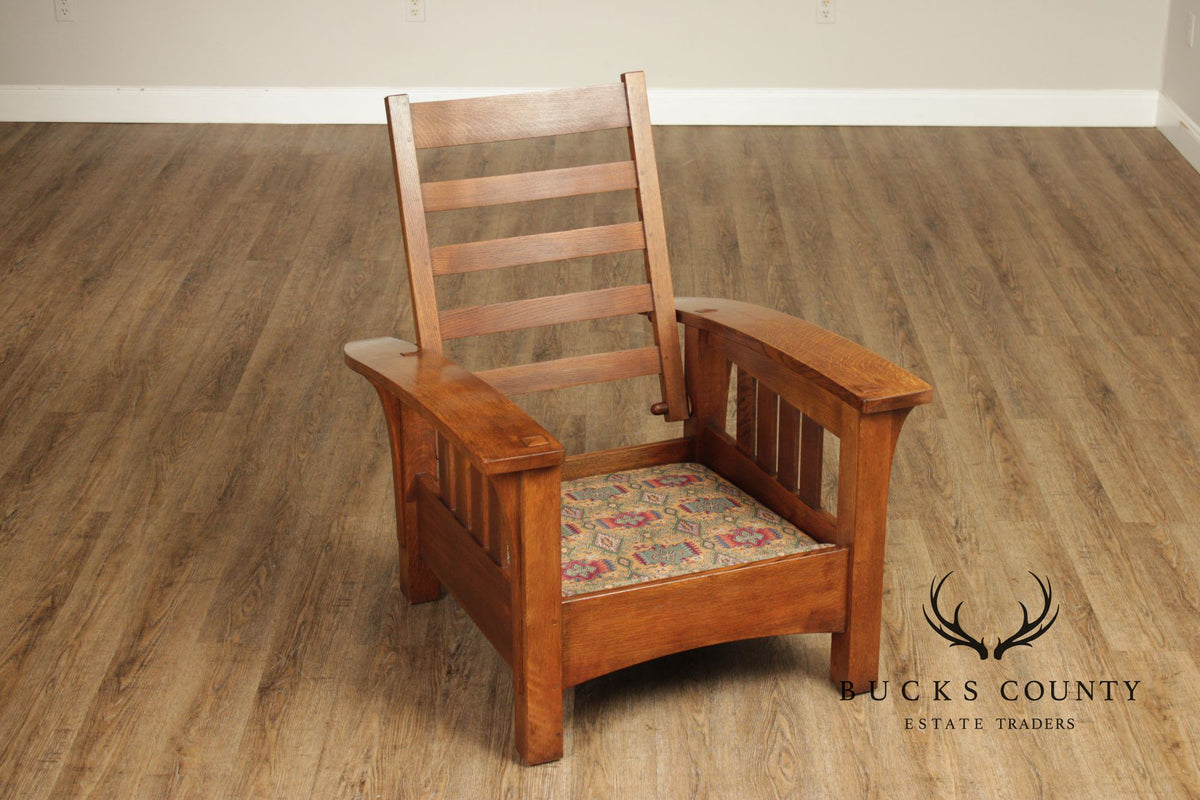 Stickley Mission Oak Collection Bow Arm Morris Chair and Ottoman