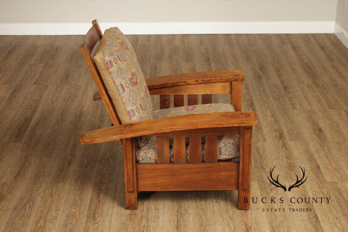 Stickley Mission Oak Collection Bow Arm Morris Chair and Ottoman