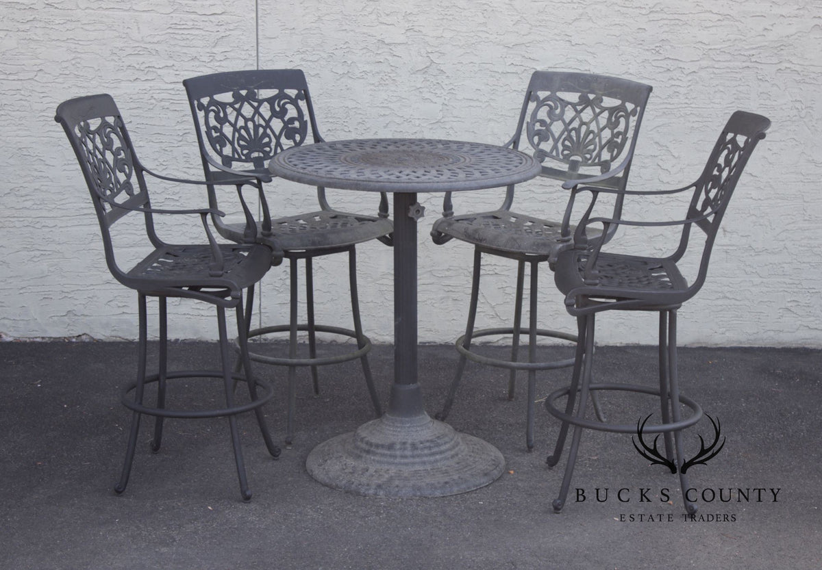 Outdoor Lifestyle Cast Aluminum Bar Height Patio Table And Four Swivel Armchairs