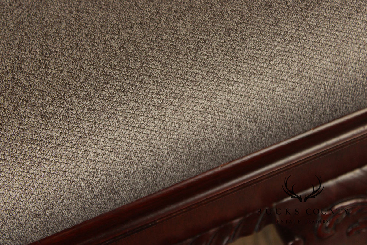 Baker Stately Homes Georgian Style Carved Mahogany Upholstered Bench