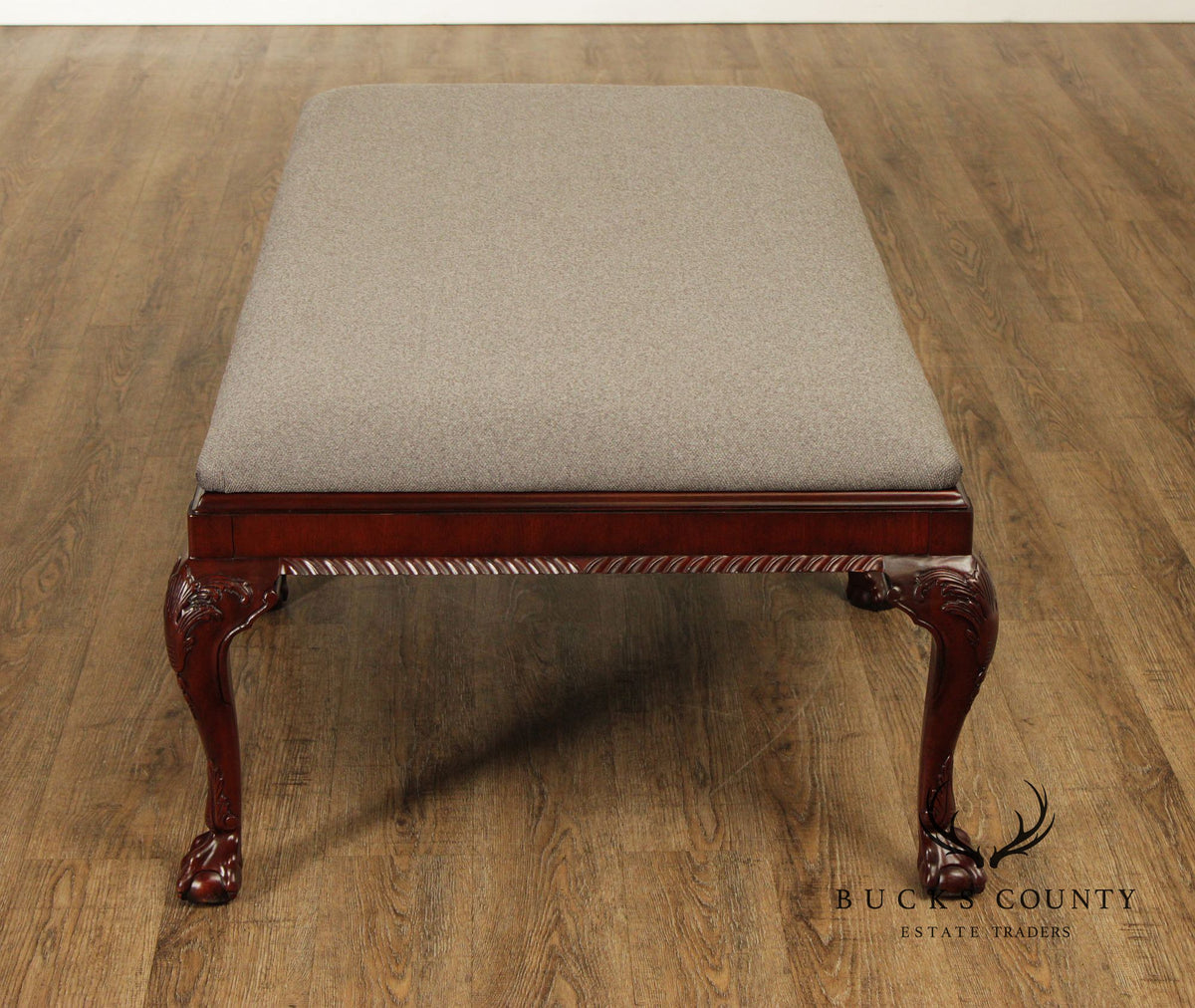 Baker Stately Homes Georgian Style Carved Mahogany Upholstered Bench