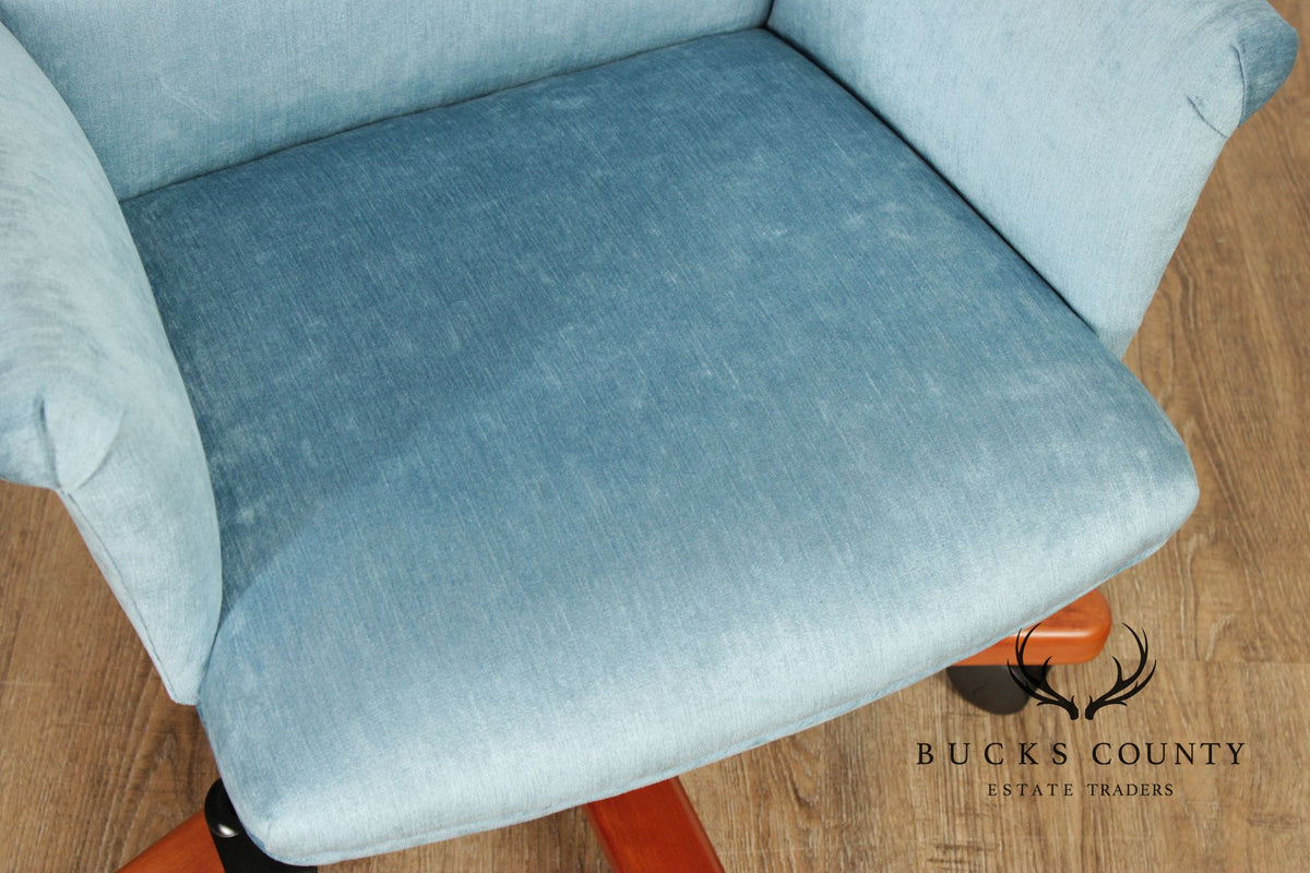 Modern Upholstered Blue Desk Office Chair On Casters