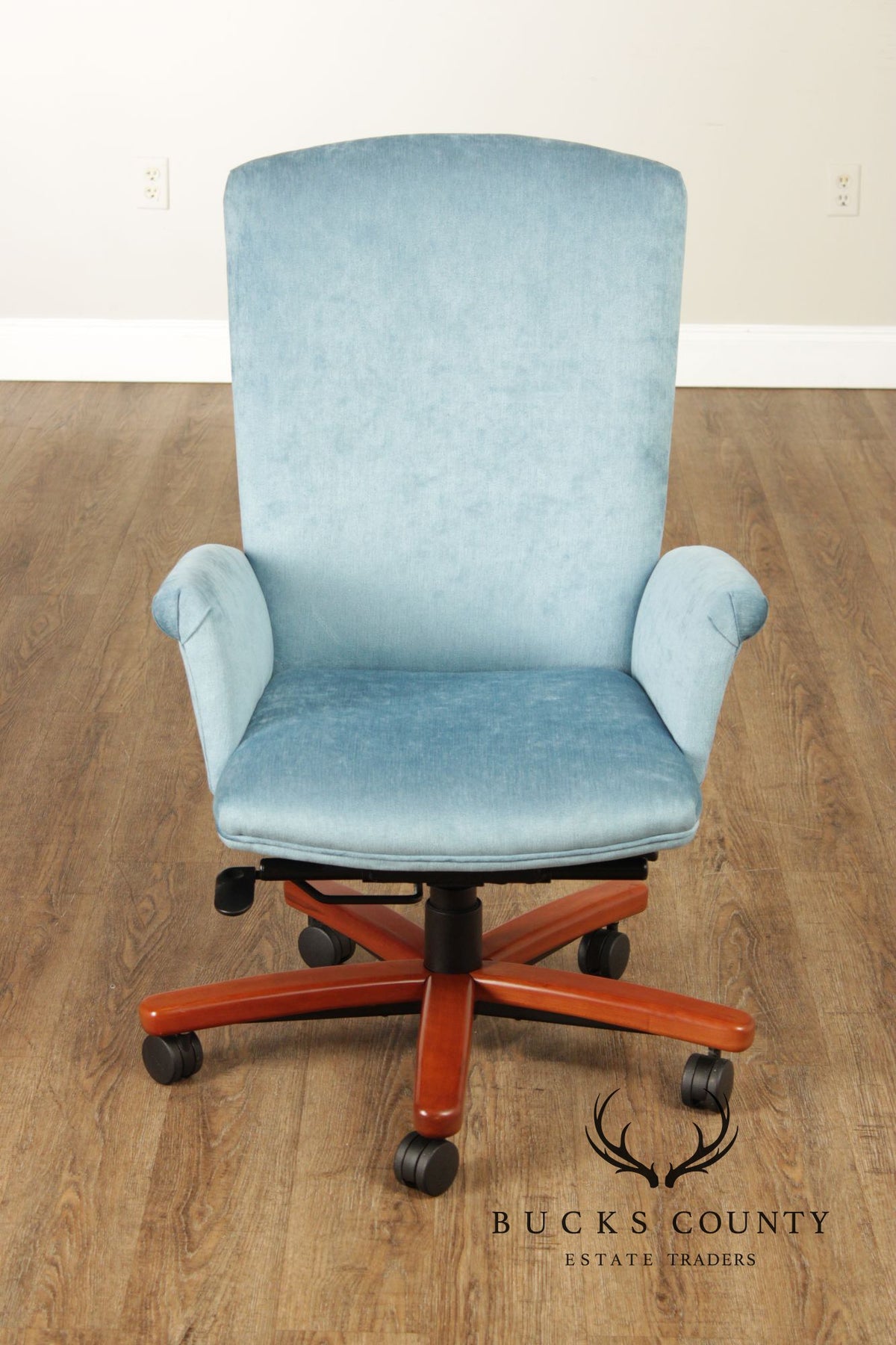 Modern Upholstered Blue Desk Office Chair On Casters