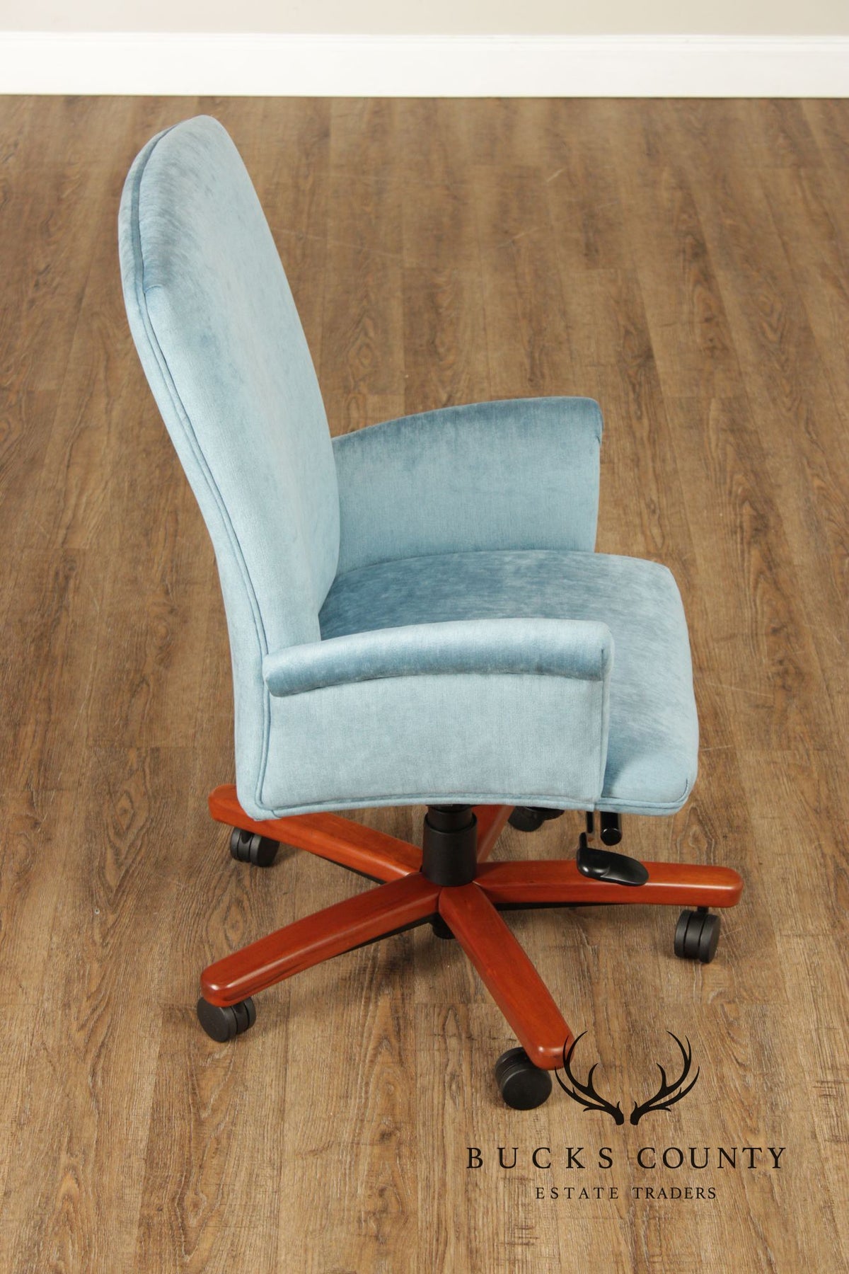 Modern Upholstered Blue Desk Office Chair On Casters