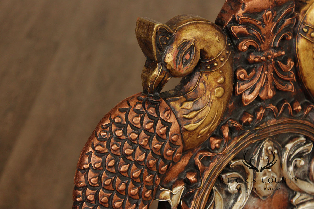 Hand Carved Painted And Gilt Lion And Peacock Motif Settee