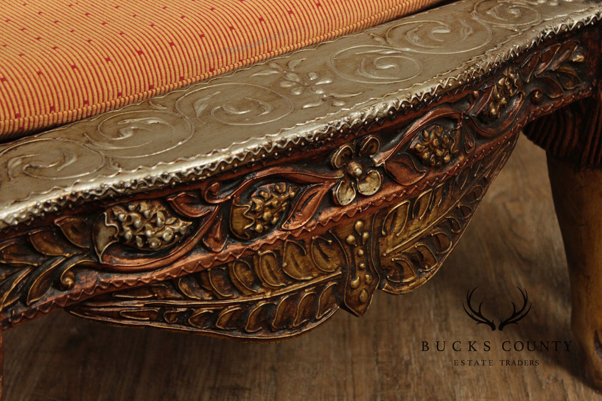 Hand Carved Painted And Gilt Lion And Peacock Motif Pair Of Throne Chairs