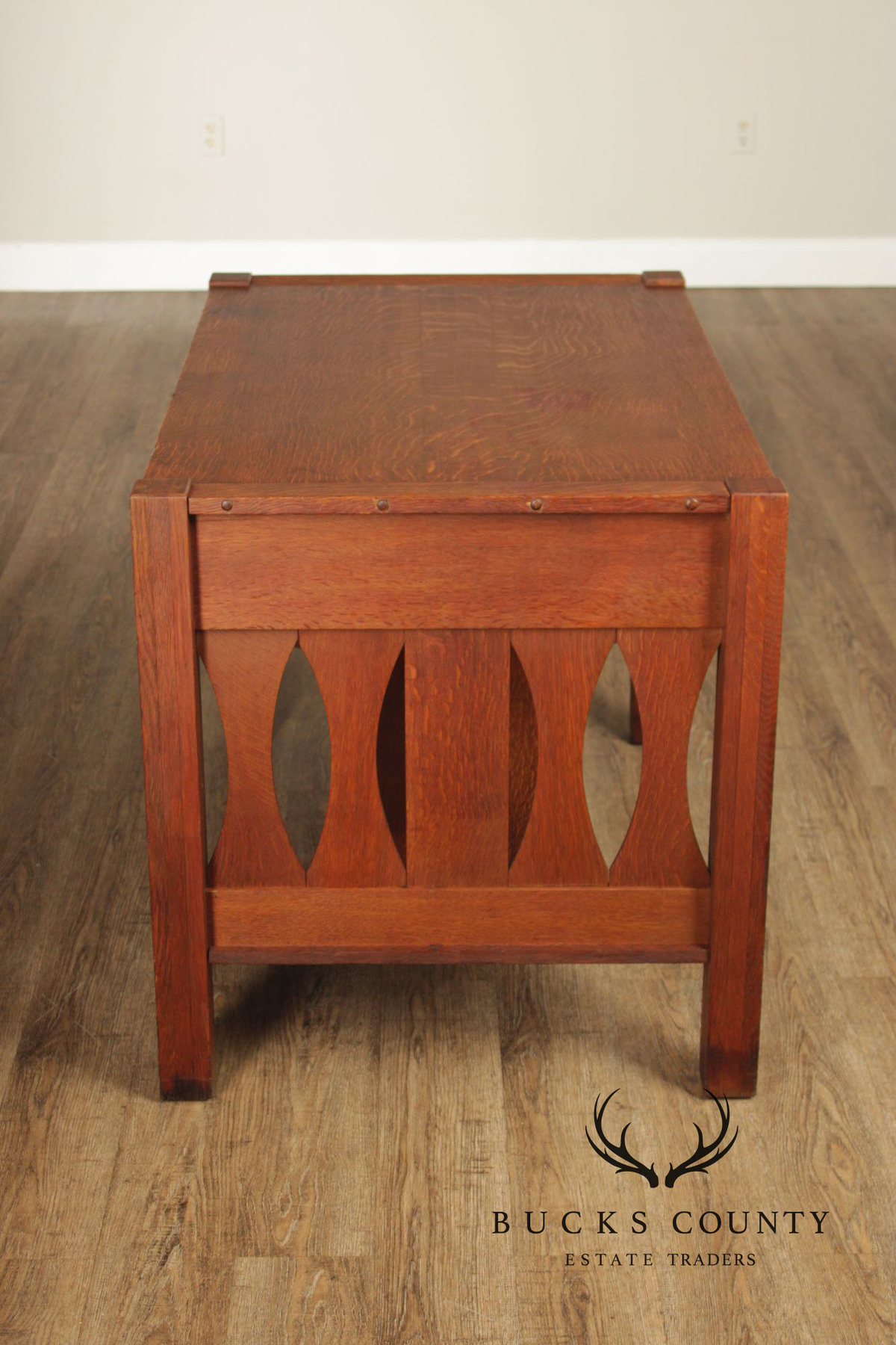 Antique Arts & Crafts Mission Oak Two Drawer Library Table Desk