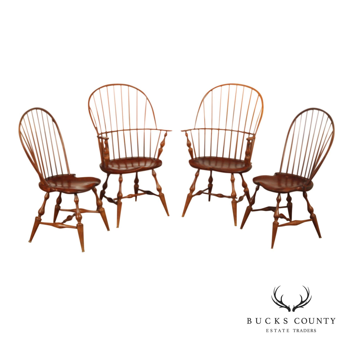 D.R. Dimes Vintage Set Of Four Pine Windsor Dining Chairs