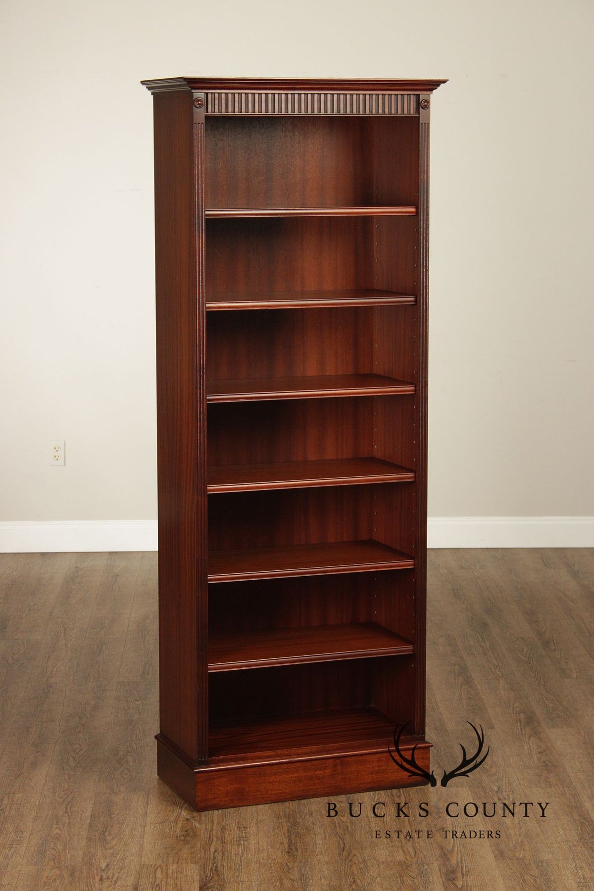English Traditional Mahogany Tall Open Bookcase With Adjustable Shelves