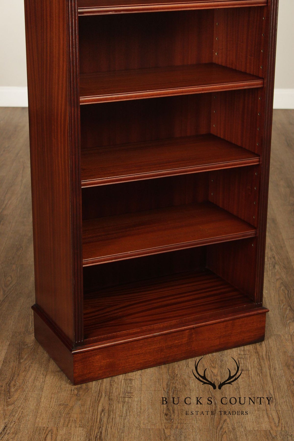 English Traditional Mahogany Tall Open Bookcase With Adjustable Shelves