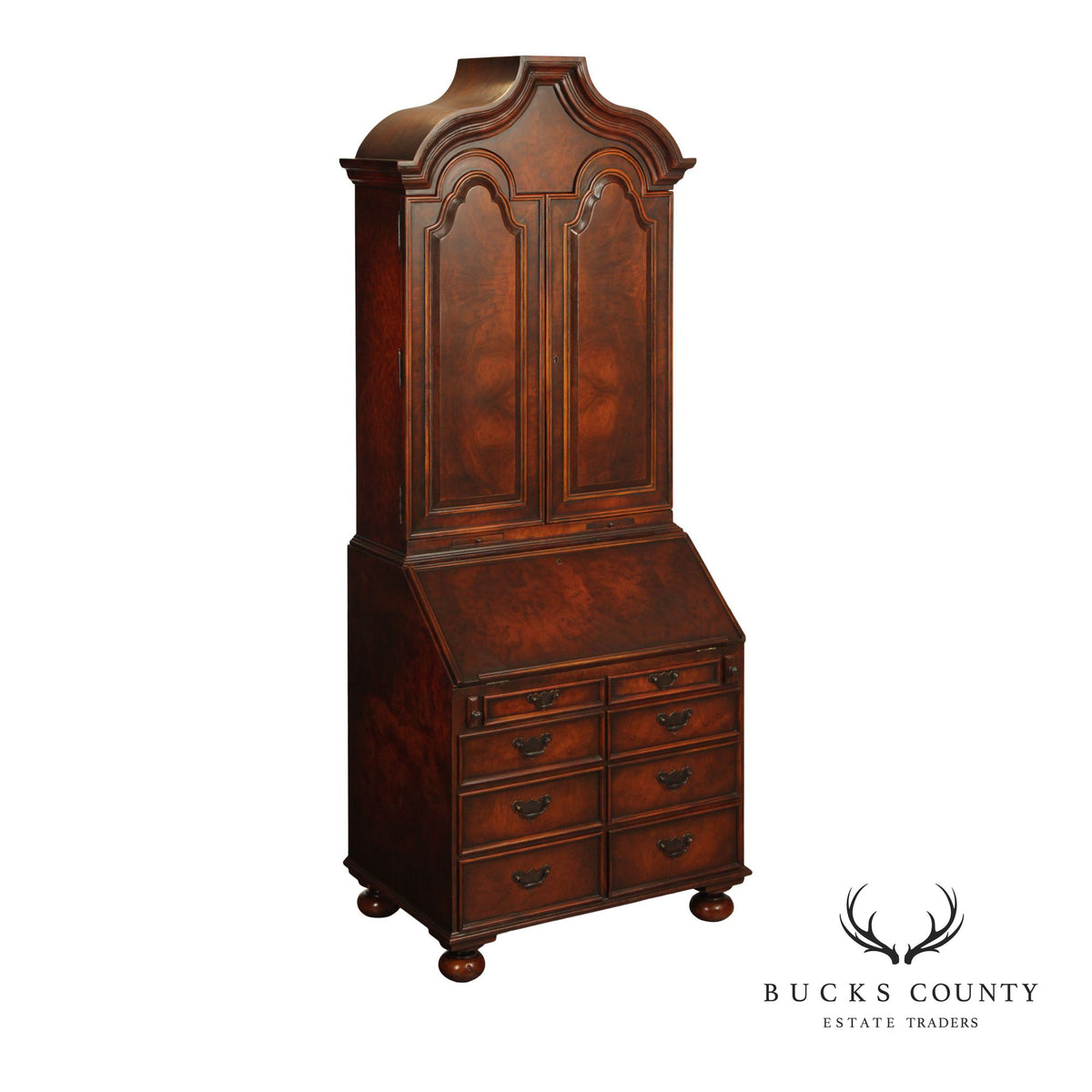 Theodore Alexander Georgian Style Burlwood Secretary Writing Desk