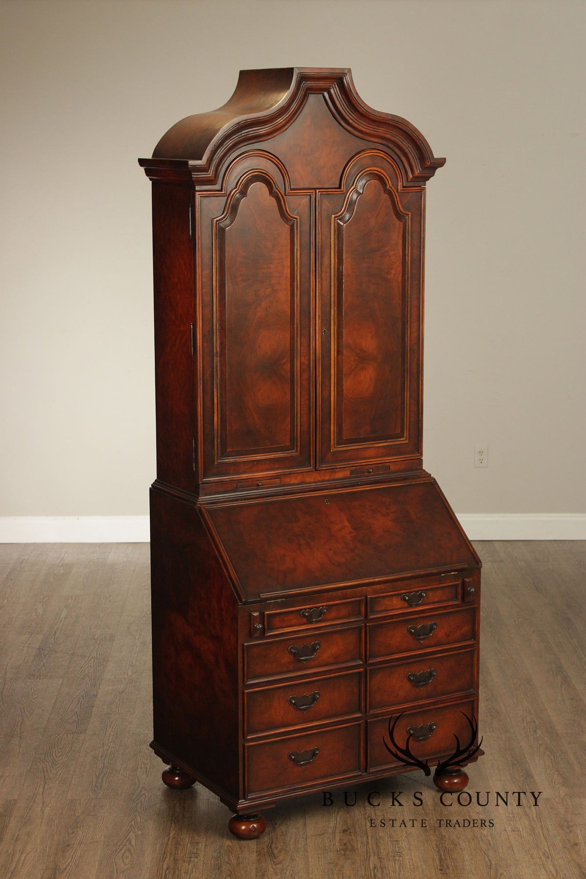 Theodore Alexander Georgian Style Burlwood Secretary Writing Desk