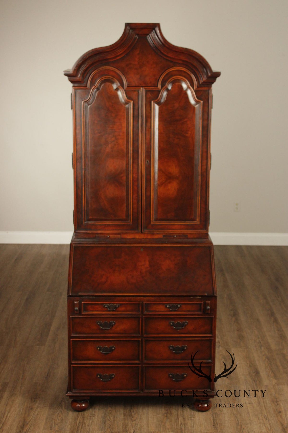 Theodore Alexander Georgian Style Burlwood Secretary Writing Desk