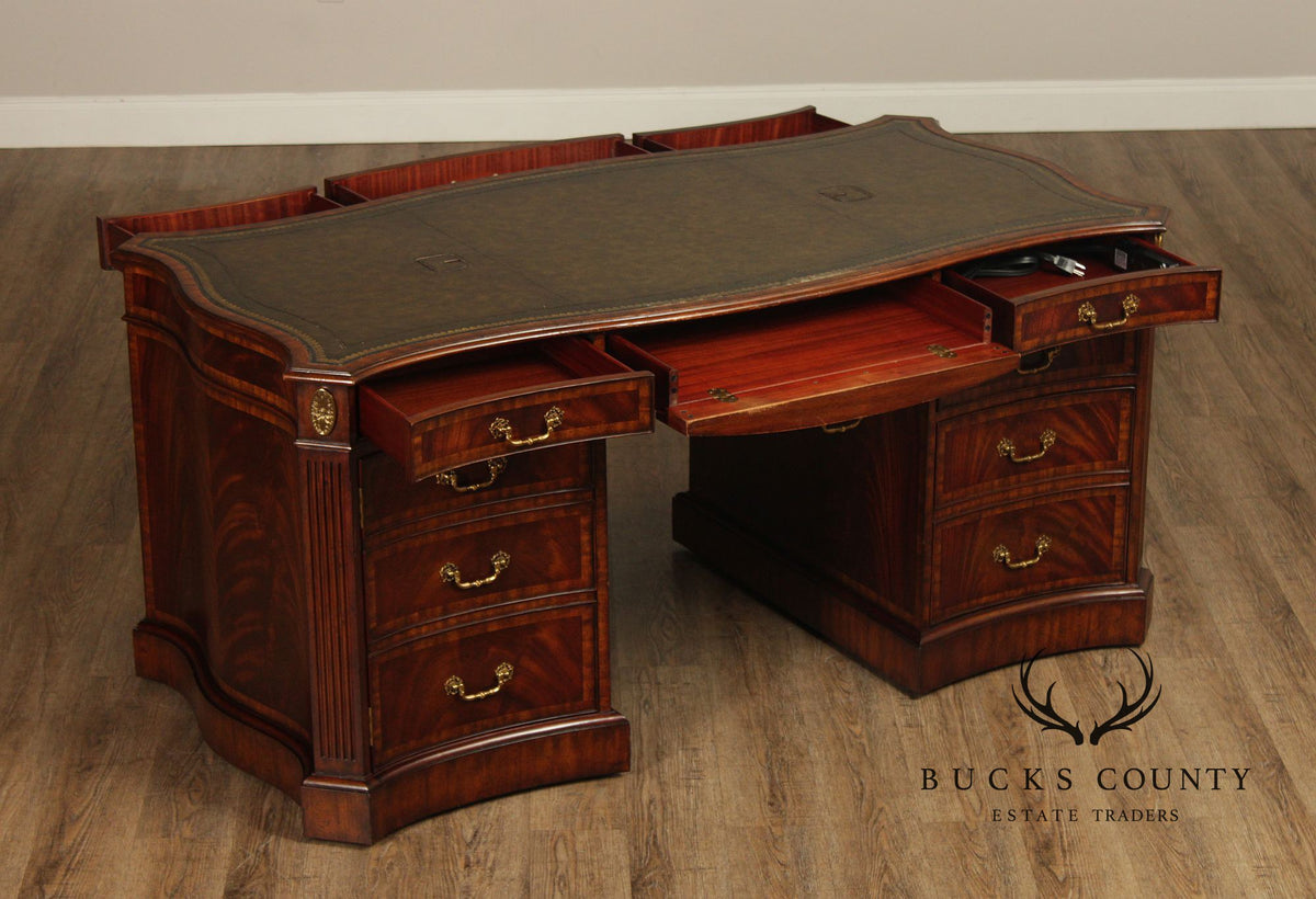 Maitland Smith Georgian Style Leather Top Mahogany Executive Partners Desk