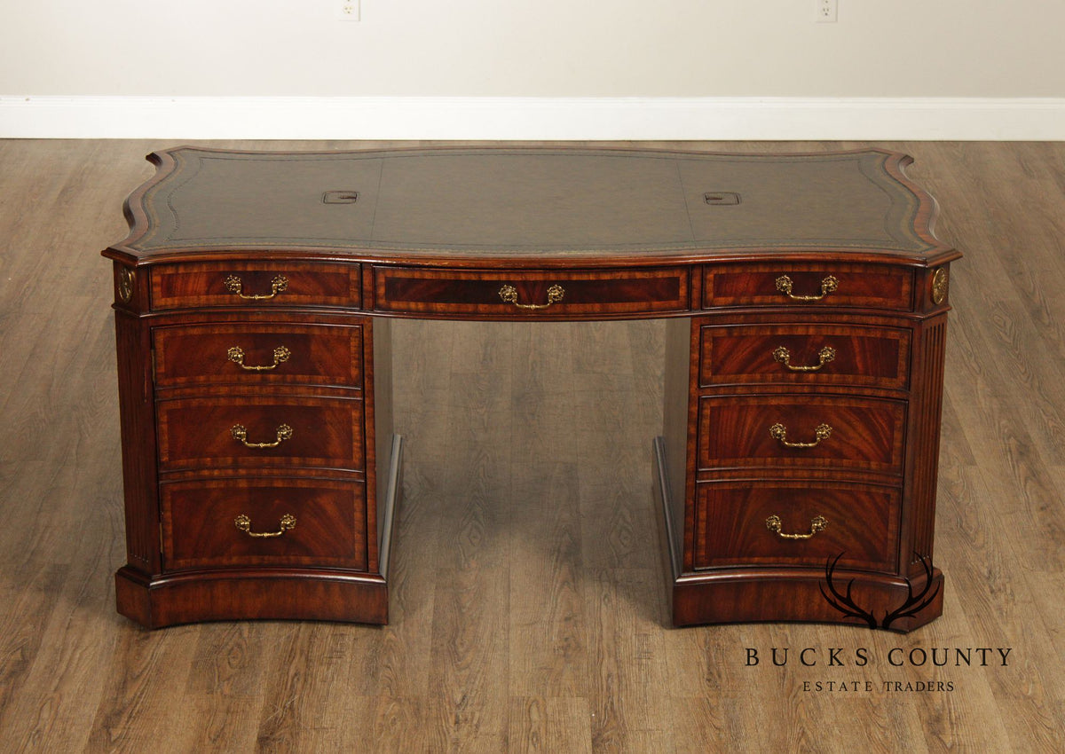 Maitland Smith Georgian Style Leather Top Mahogany Executive Partners Desk