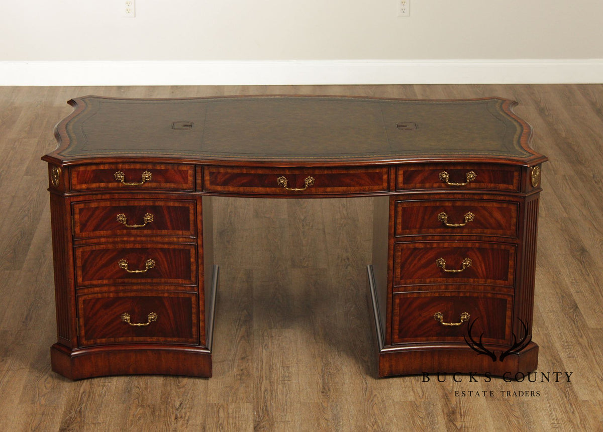 Maitland Smith Georgian Style Leather Top Mahogany Executive Partners Desk
