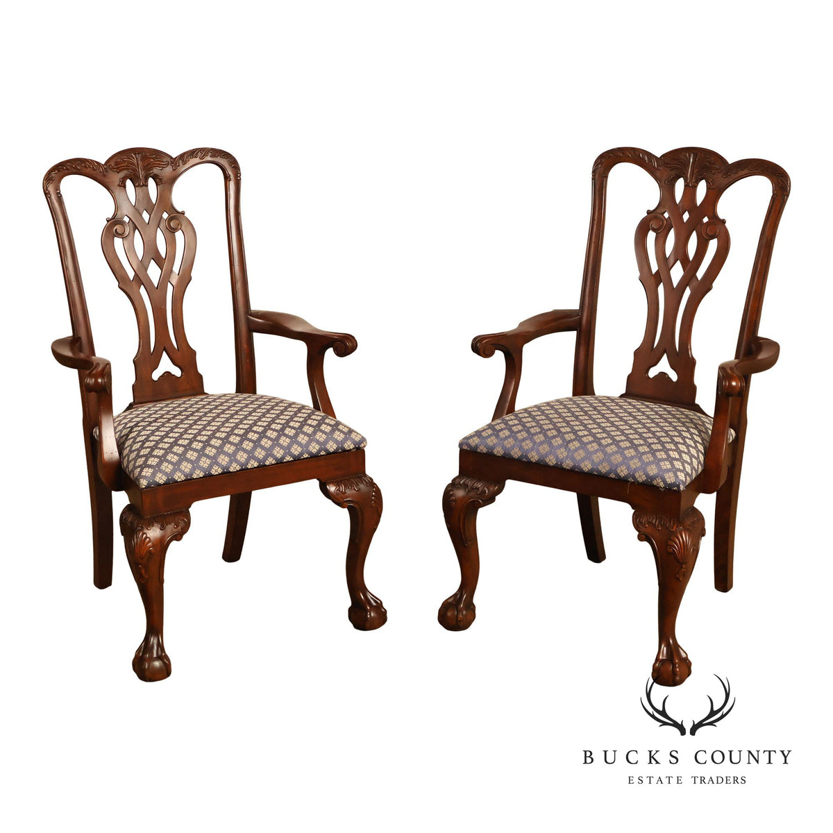 Maitland Smith Chippendale Style Pair Of Mahogany Armchairs