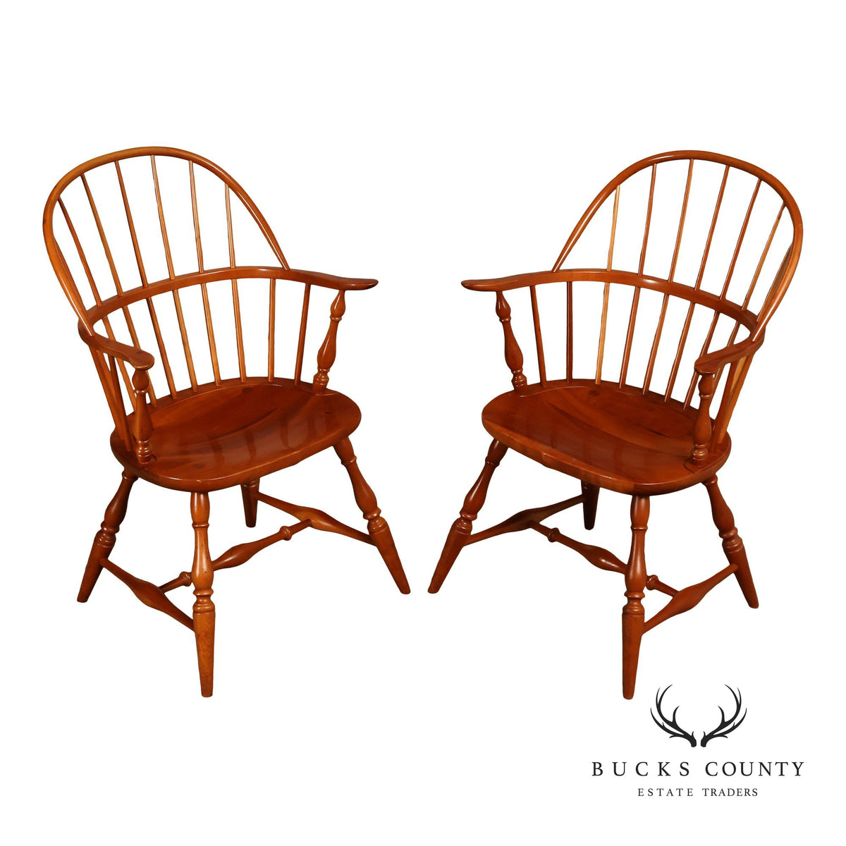 Duckloe Brothers Pair of Cherry Windsor Armchairs