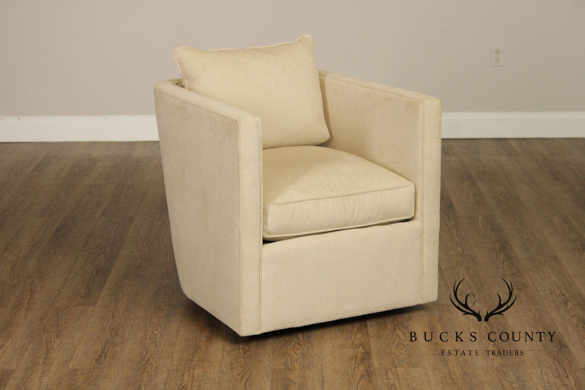 Contemporary American Made Robin Bruce "Rothko" Pair Of Upholstered Swivel Lounge Chairs