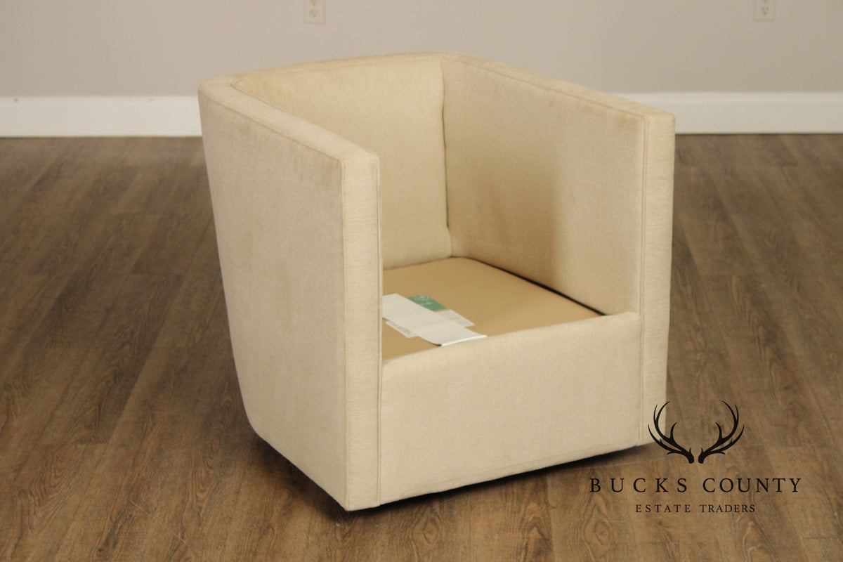 Contemporary American Made Robin Bruce "Rothko" Pair Of Upholstered Swivel Lounge Chairs