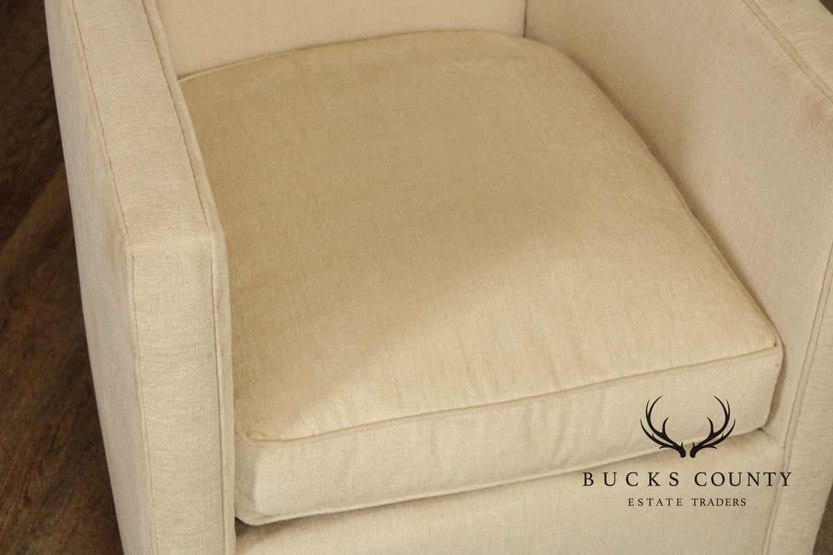 Contemporary American Made Robin Bruce "Rothko" Pair Of Upholstered Swivel Lounge Chairs